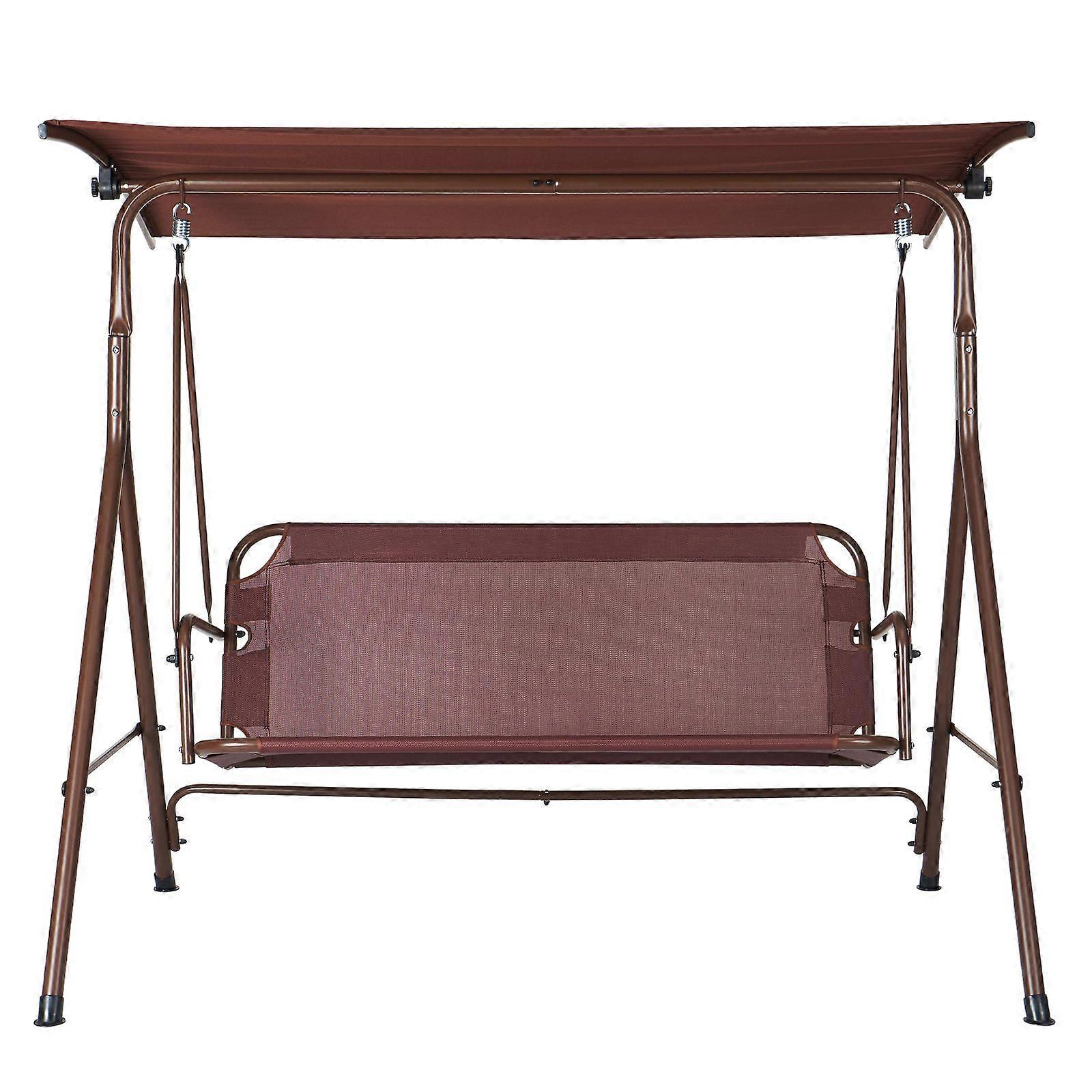 Cadeira de balanço de pátio para 3 pessoas, balanço de pátio ao ar livre com dossel ajustável, balanço de varanda com braços, tecido Teslin e estrutura de aço de liga
