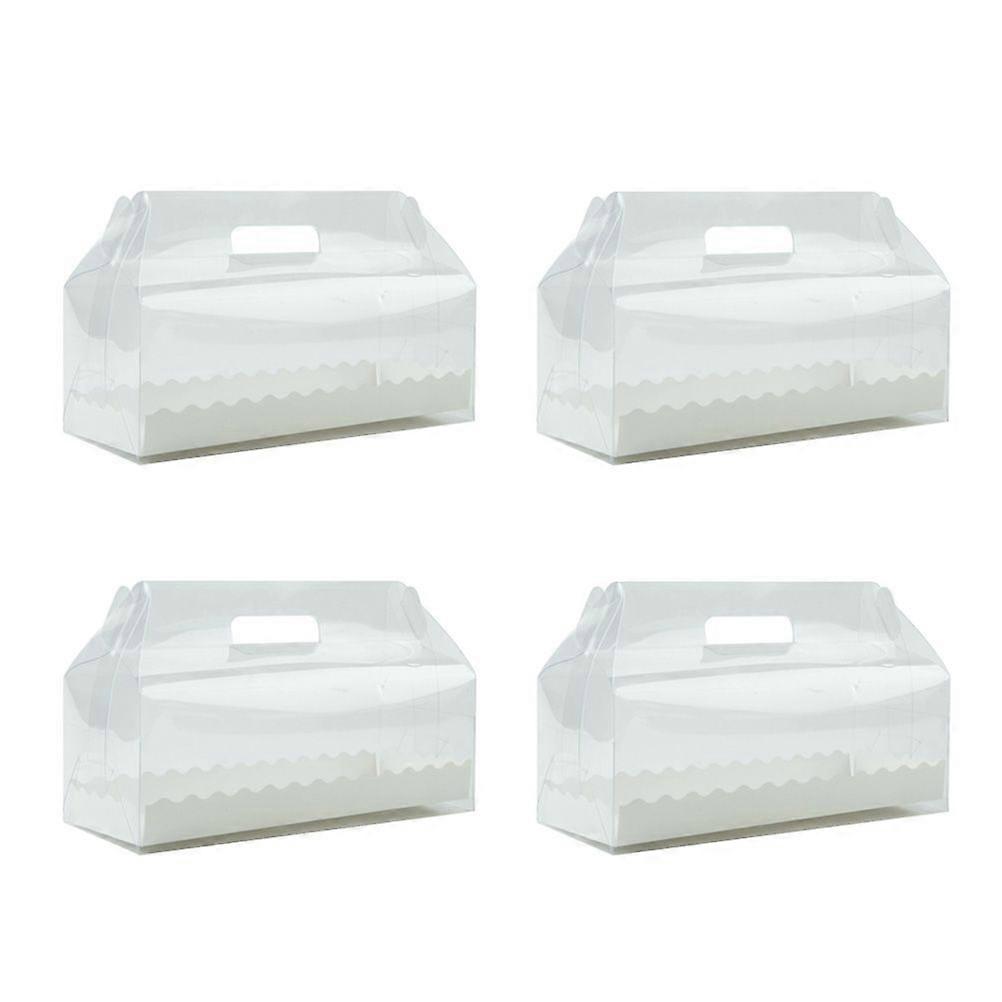 4pcs Transparente tragbare Kuchenrollenbox mit Papierschale Cupcake-Behälter Halter Partygeschenke für zu Hause Dessert Shop (Lang)
