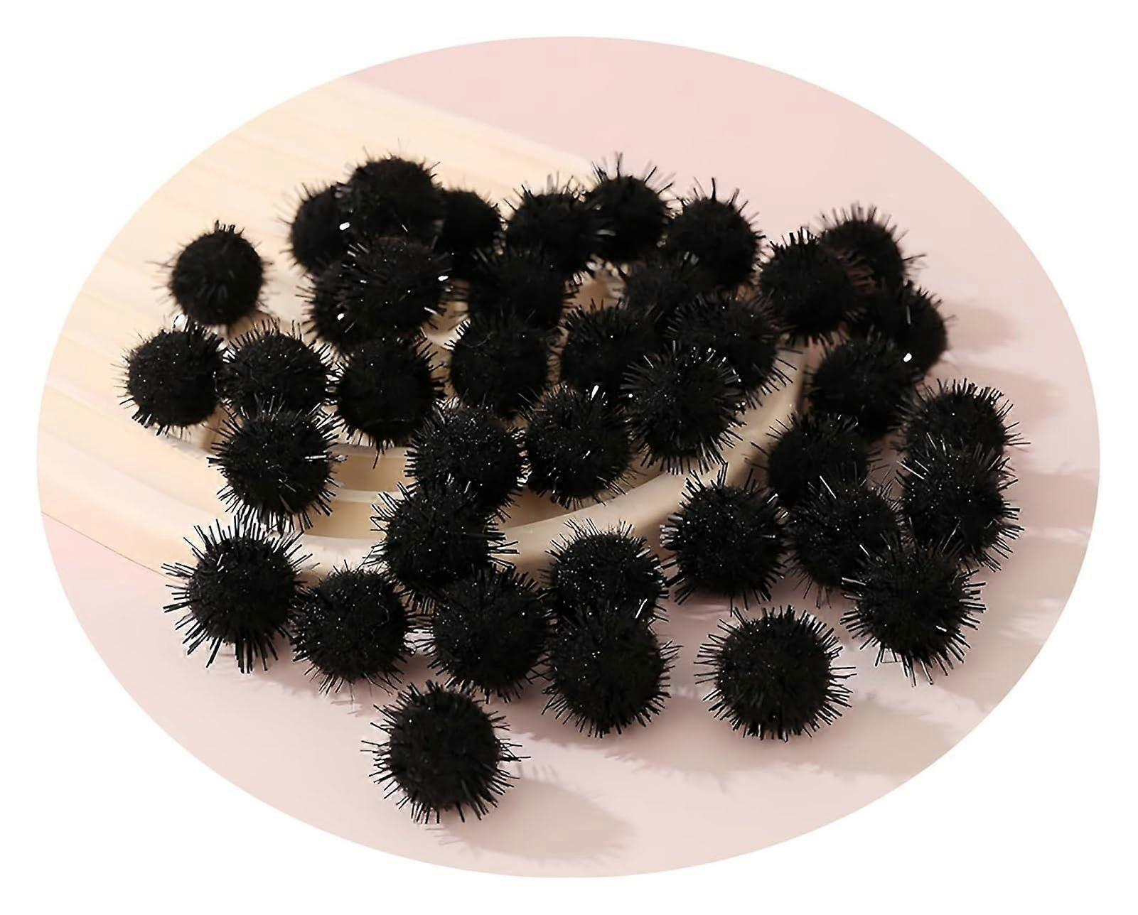 Glitter pom poms,Plush Craft Pompom,30 mm,Christmas Decorations,Sequin Balls,Bobble Sewing,Thread Ball,Colourful Sequ,Pompoms for DIY(Black)