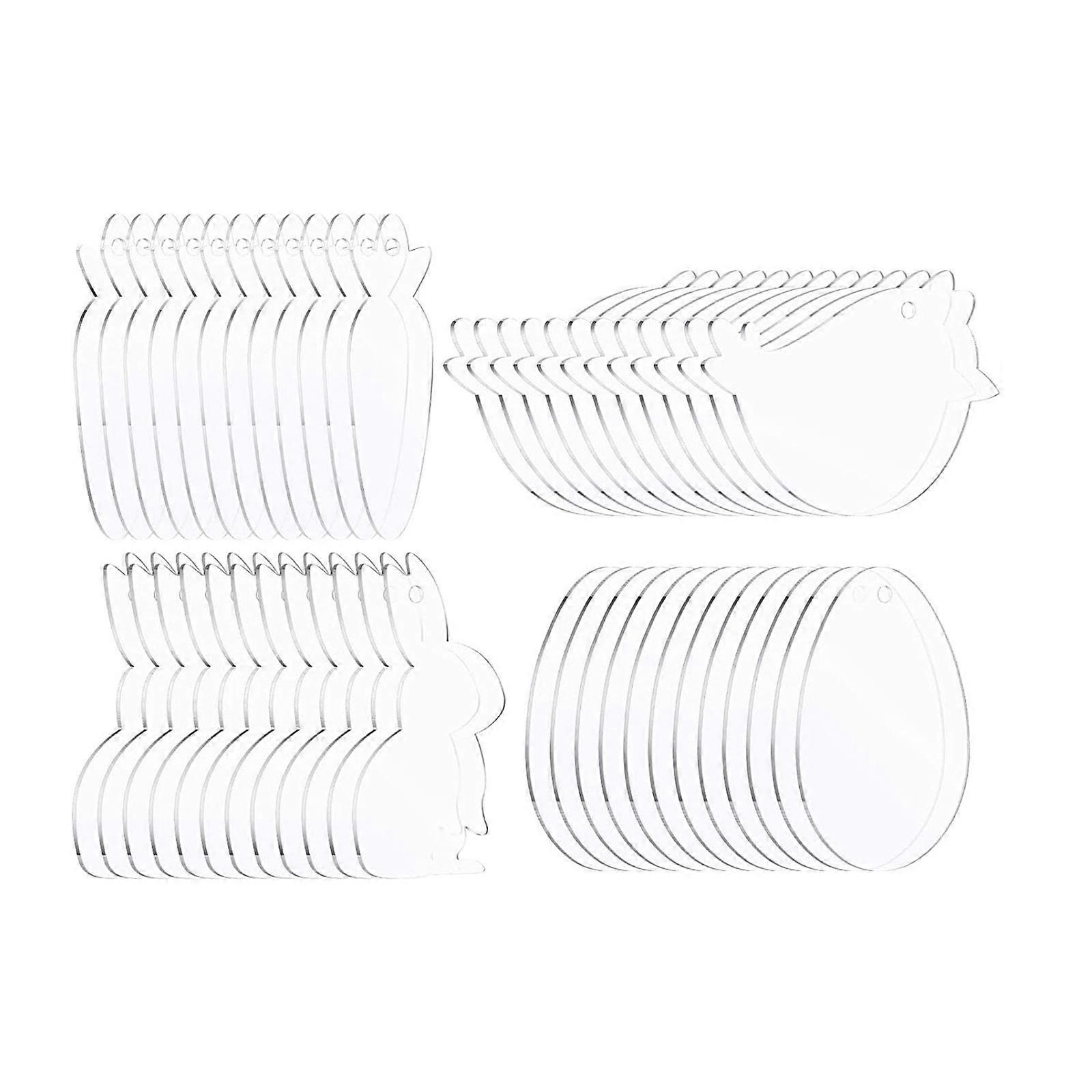 48pcs/set ακρυλικό πασχαλινό στολίδι κενά κρέμεται δέντρο μενταγιόν σαφές λαγουδάκι κοτόπουλο αυγό καρότο DIY σκάφος με τρύπα