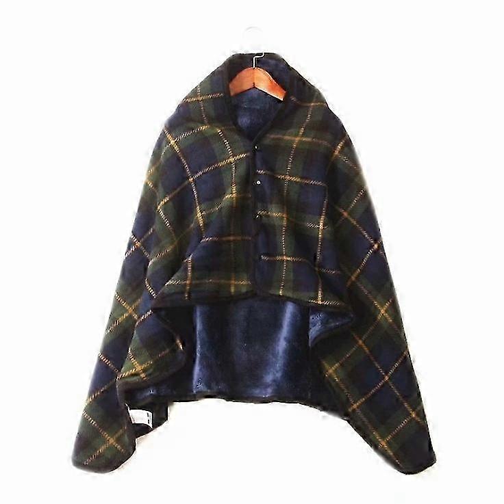 Warm Plaid Fleece Blanket with Buttons, Polyester Winter Throw for Sofa Bed Travel, Grey, 135x80cm