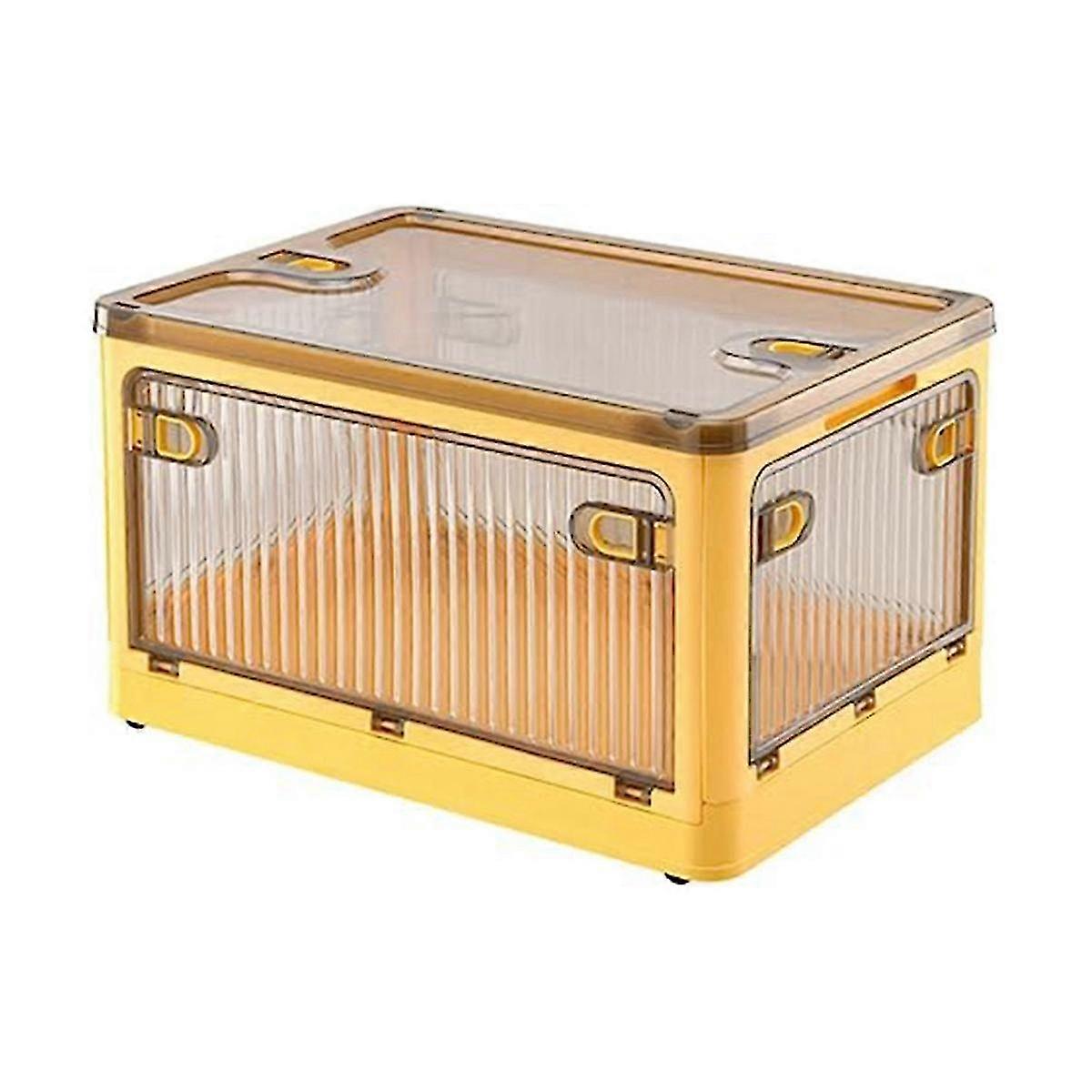 Folding Storage Box with Lid and Latch,Clear Stackable Storage Bins with Wheels, Storage Boxes for