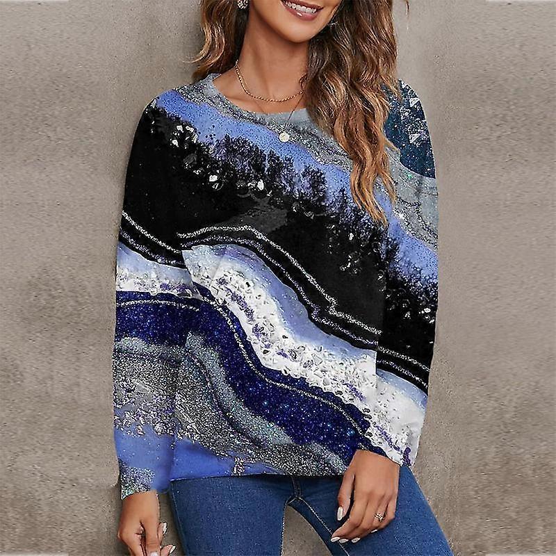 Kvinnor Höst Toppar Lös Katt Glänsande Tryck Causal Långärmad T-shirt Topp Blus