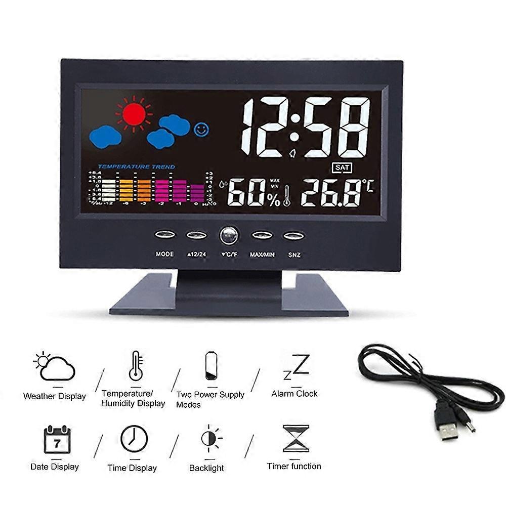 Multi-functional Alarm Clock Backlight LCD Screen Digital Clock with Time/Date/Week/Temperature/Humi