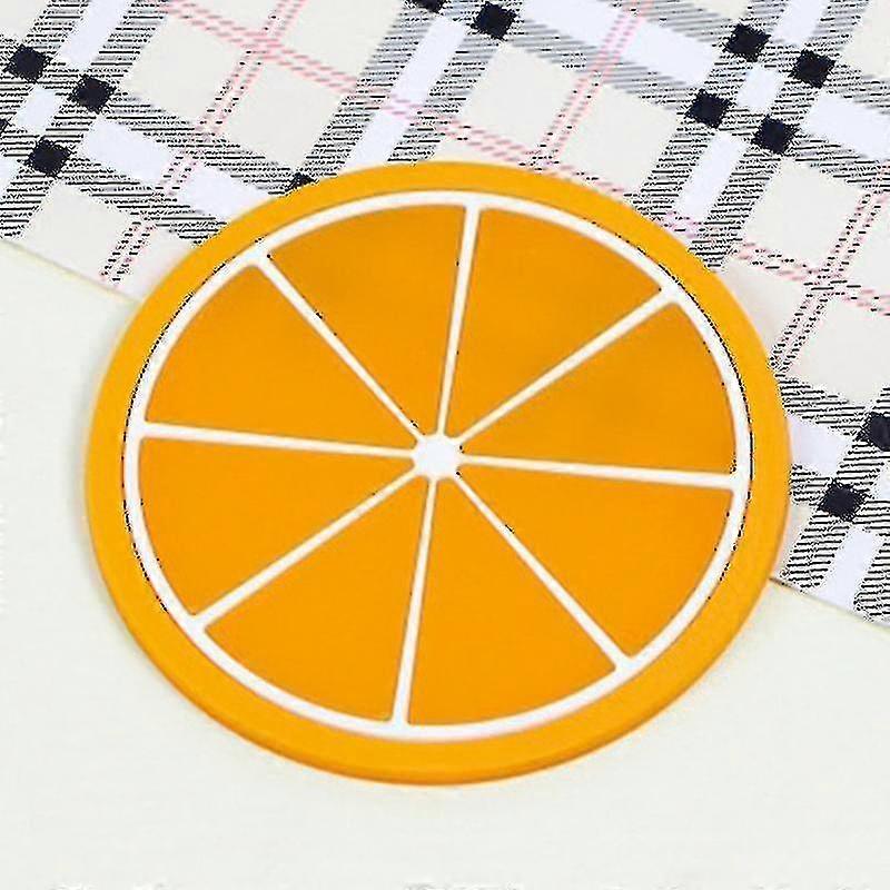 5つのかわいいフルーツ型のシリコンコースター、滑り止め断熱ボウルマット - レッドオレンジ
