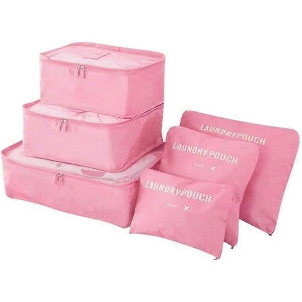 Resväska Organizer Packs, 6 st Reseförpackning Kuber Set för Kläder Resväskor Organisation Förvaringsväskor Rosa