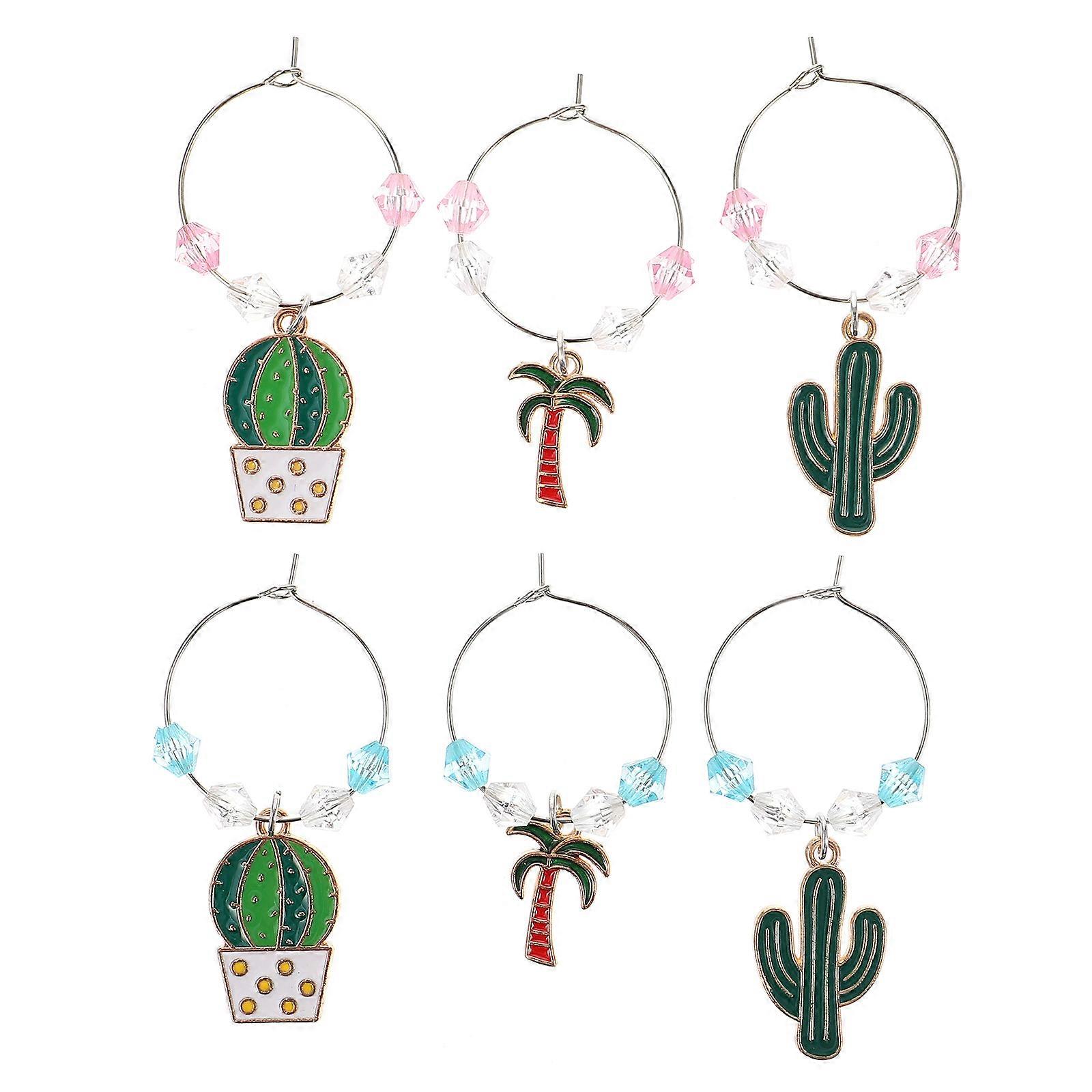 Glass Charms For Drinks Cactus Design Wine Glass Rings Hawaii Style Identification Decoration 6Pcs