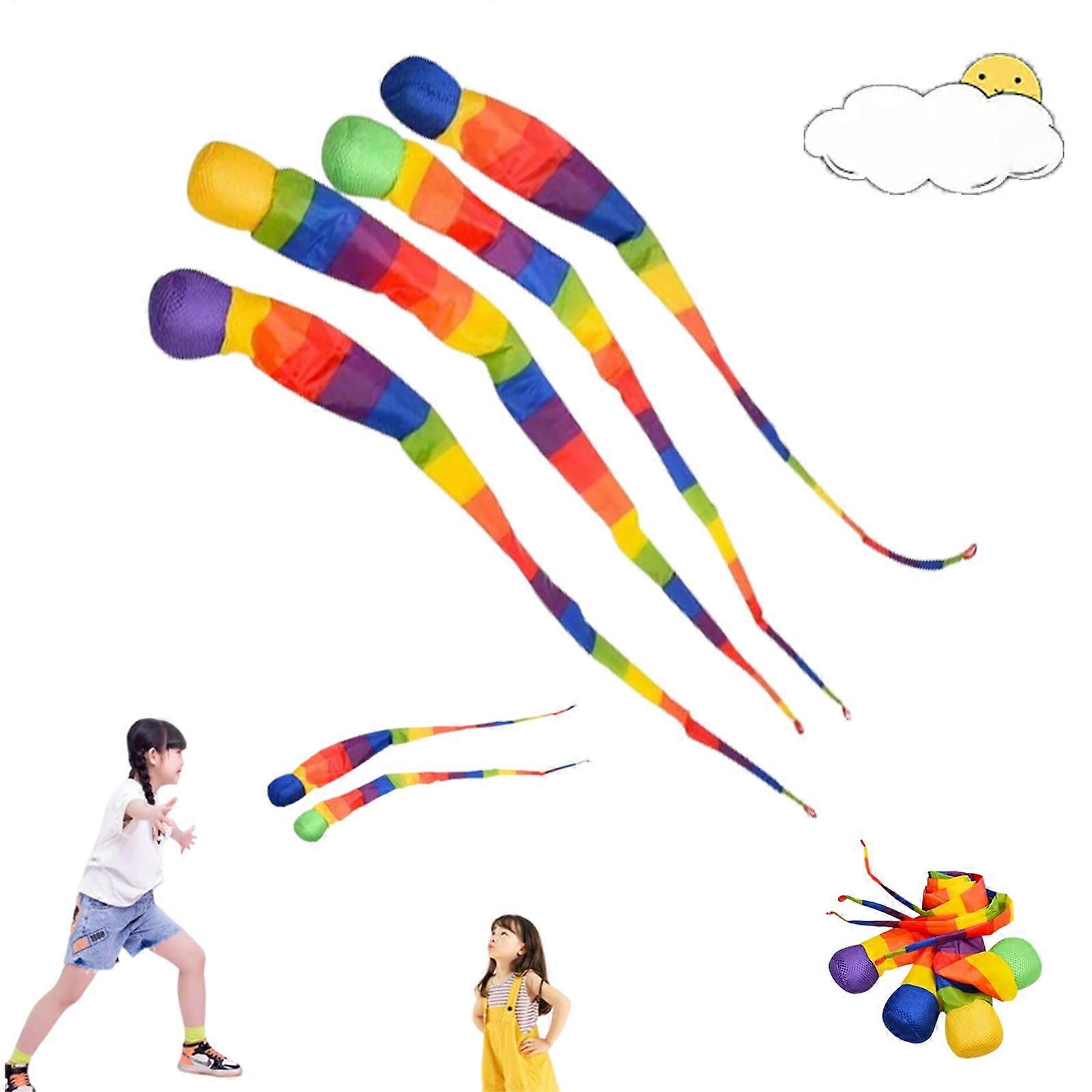 Wobble Ball for Cats and Children, Soft Rainbow Meteor Ball, 65 cm Play Ball Toy, 4 Pieces Catch Tail Balls