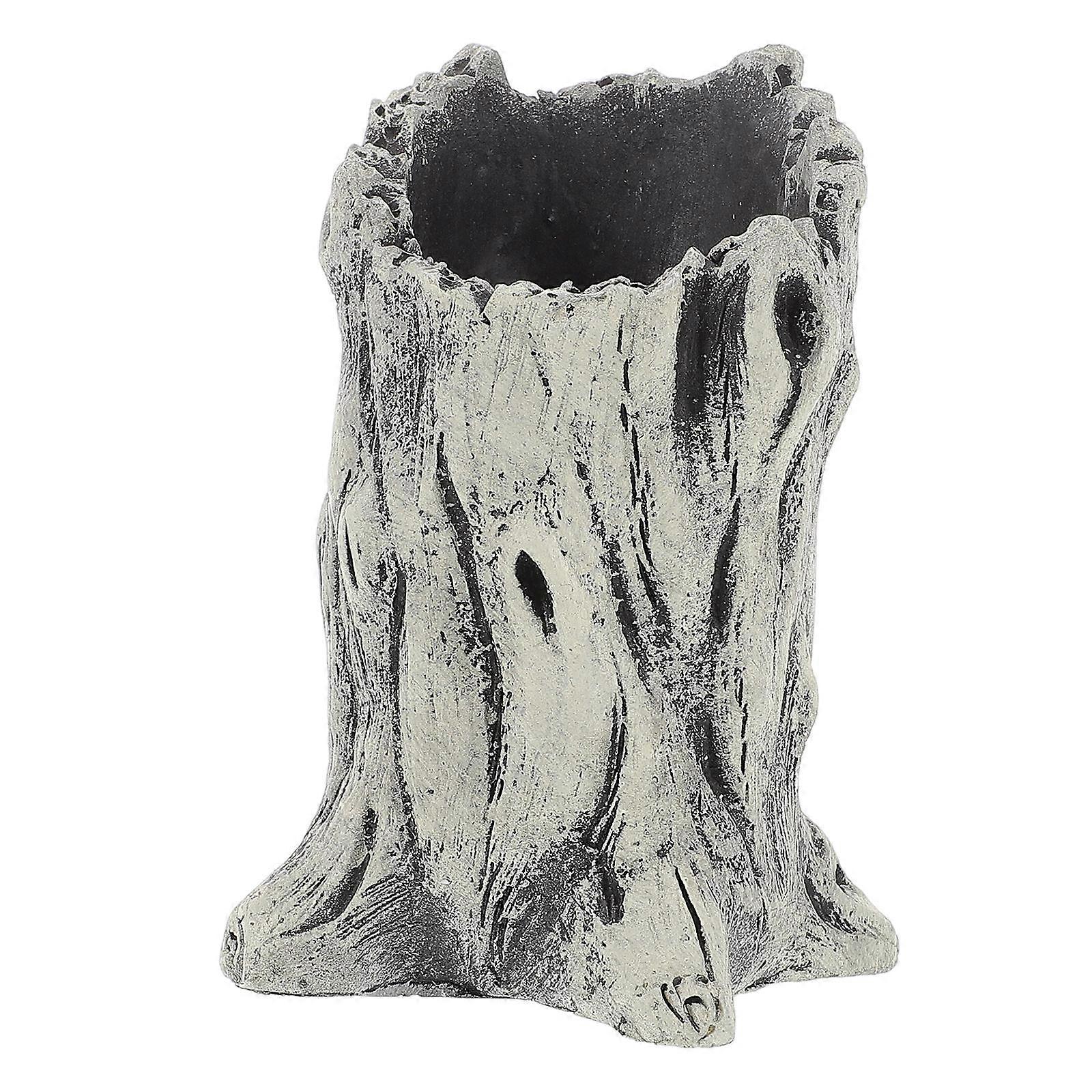 Cement Succulent Planter Stump Shaped For Desktop And Bookshelf Home Decor Minimalist Design Grey 14.00X11.50X10.50CM 1Pcs