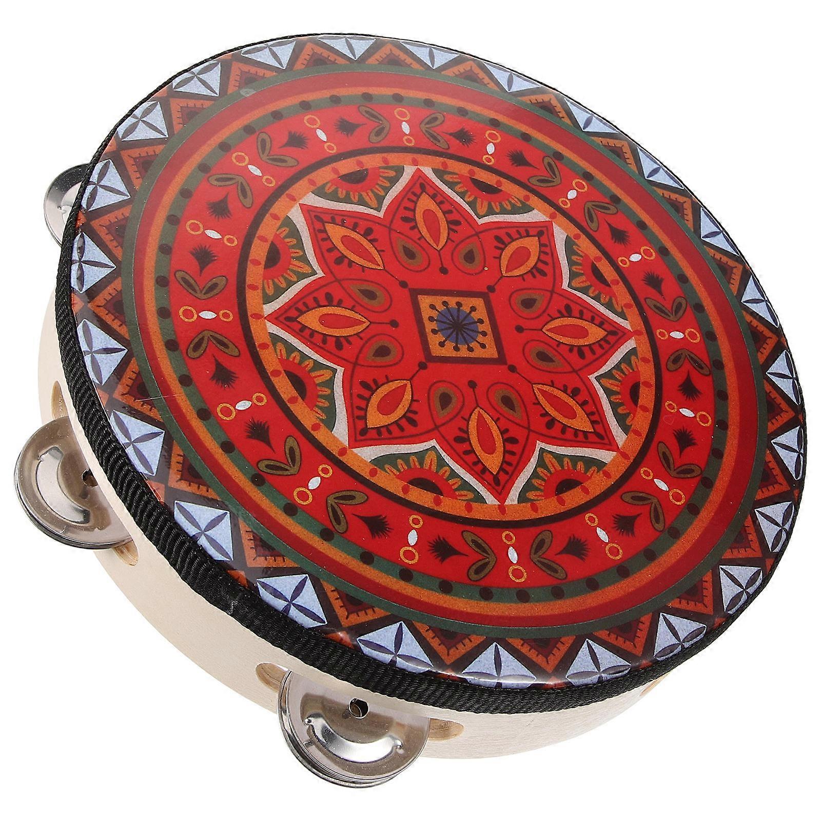 Handheld Musical Instruments Tambourine For Kids Cosplay Round Shape Red Color Music Learning 1Set