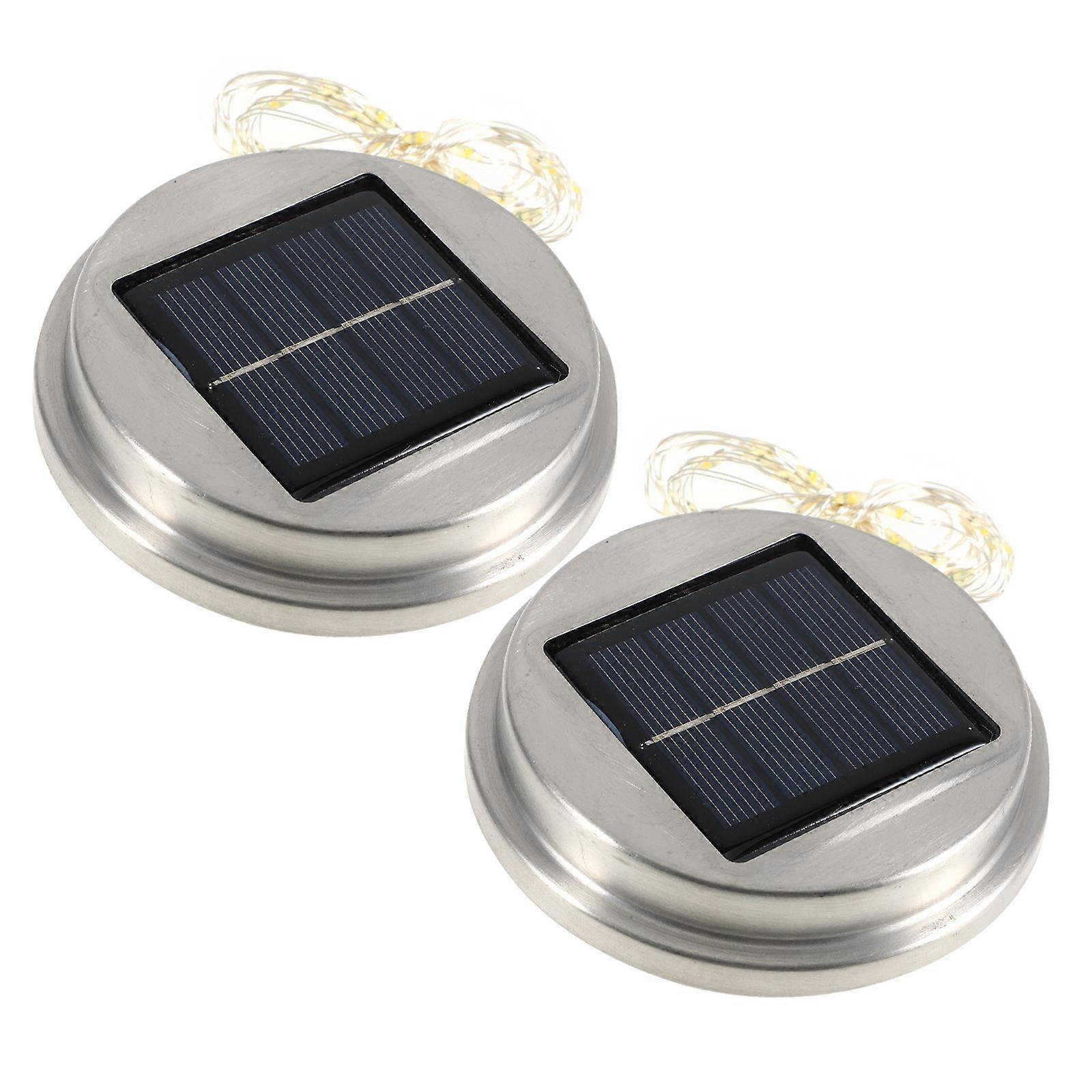 Lid Jar Solar Light Solar Jar Lid Light For Outdoor Use Round Shape Solar Charged Diy Crafts 2Pcs
