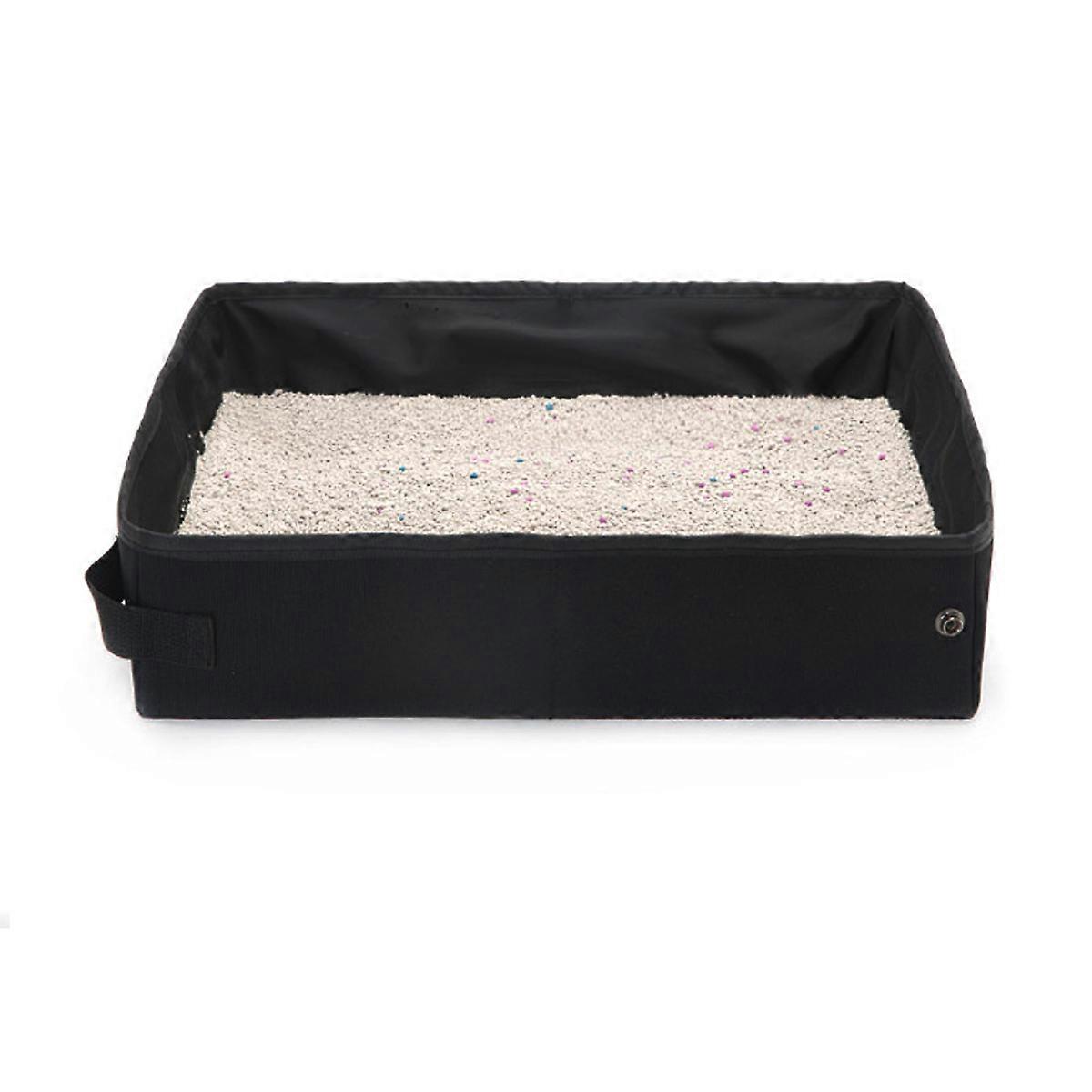 Portable Litter Box Foldable Cat Litter Toilet Trainer Practical Pet Care Black L Size 1Pack