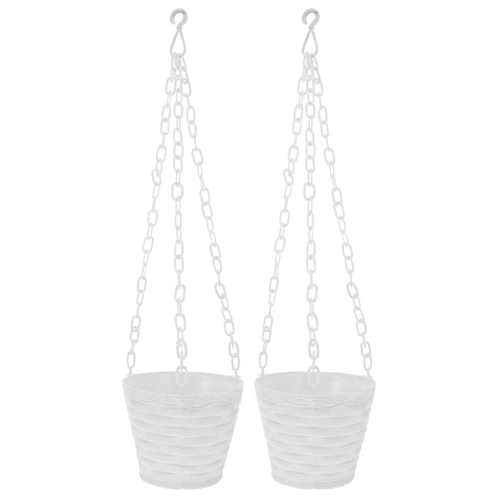 White Plastic Hanging Planters Flower Container for Decoration 2Pcs Hanging Pots