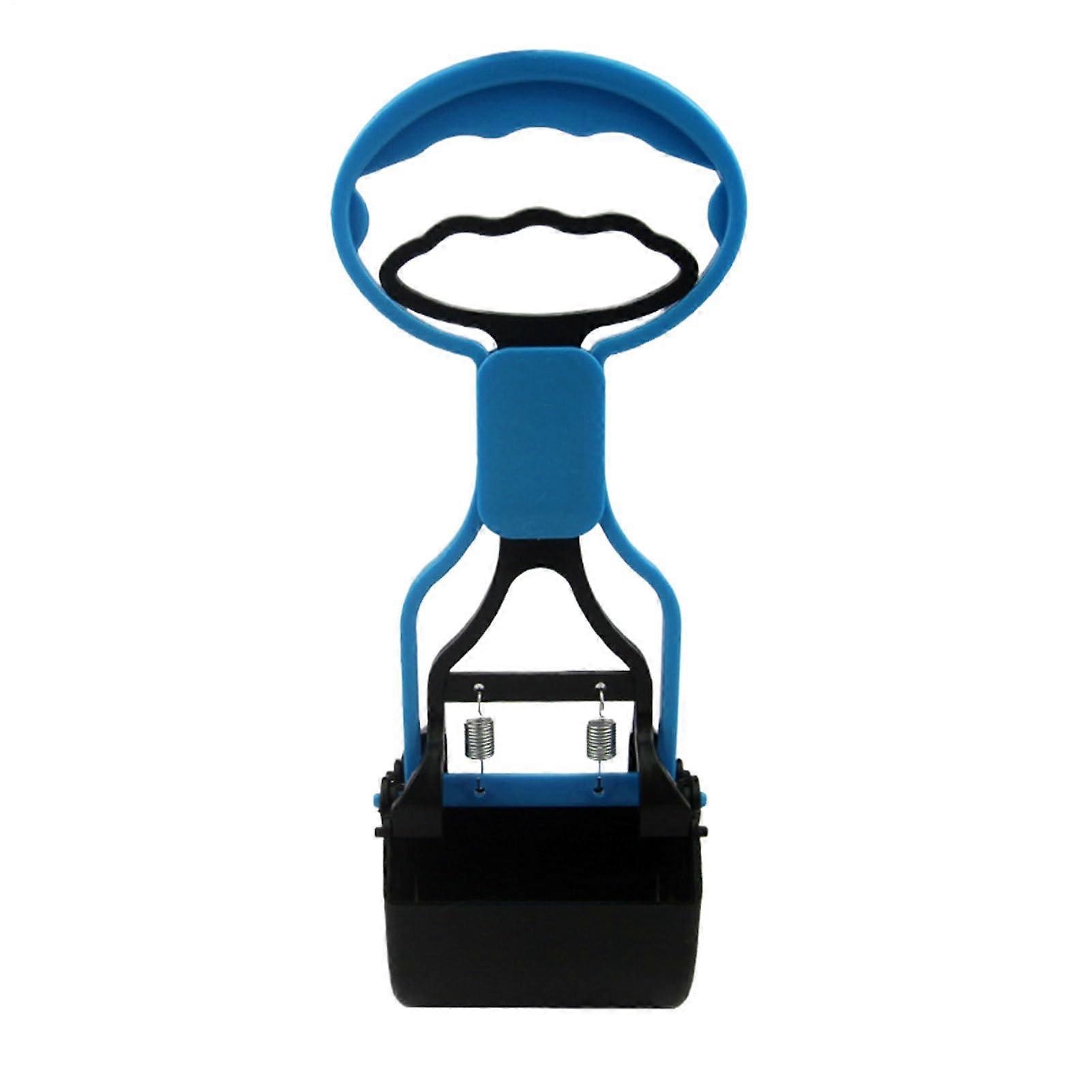 cat poop scoop, portable pet poop picker, long handle, sturdy, ideal for outdoor, 28cm blue