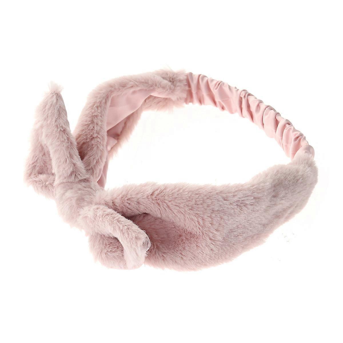 Spa Headbands Adorable Elastic Headband for Makeup Face Washing Pink Rabbit Ear Shape Plush 1Pack