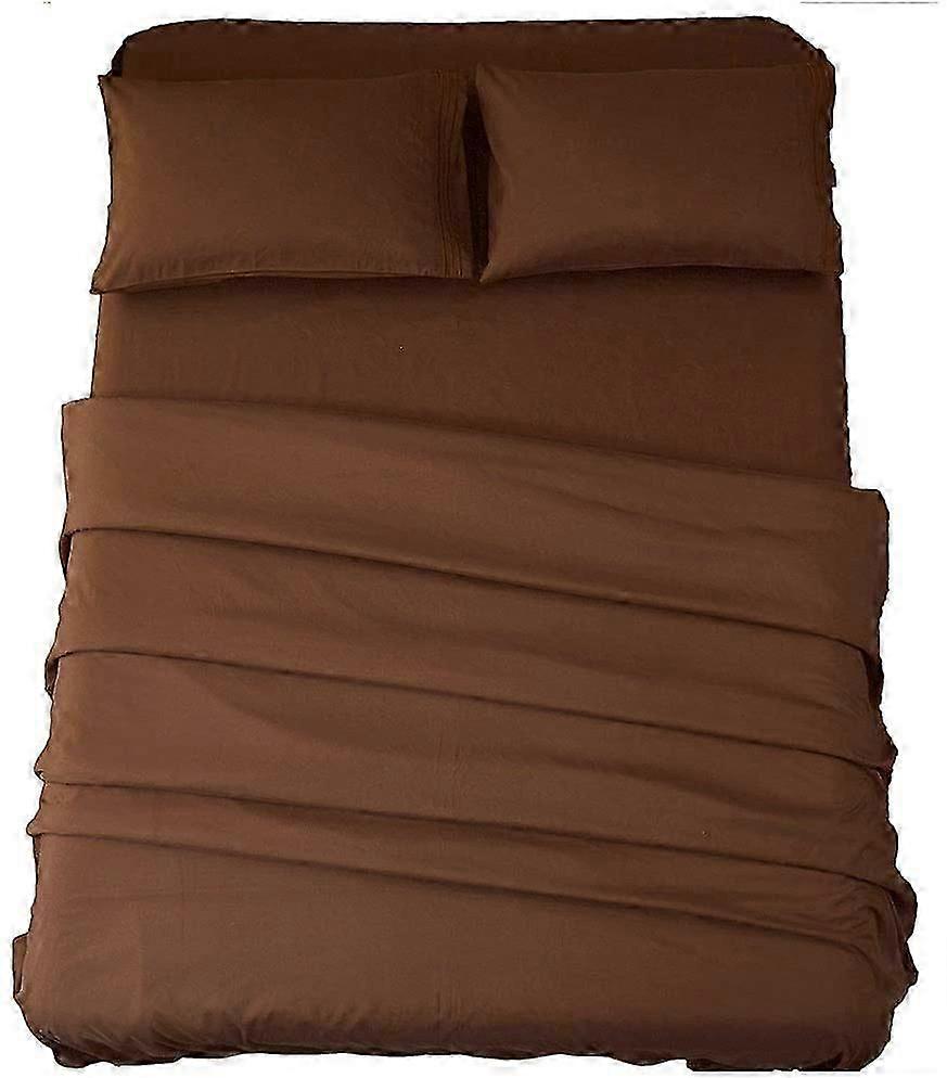 Bed Sheet Set Super Soft Microfiber 1800 Thread Count Luxury Egyptian Sheets 16-Inch Deep PocketWrinkle-3 Piece ( Brown, Twin)
