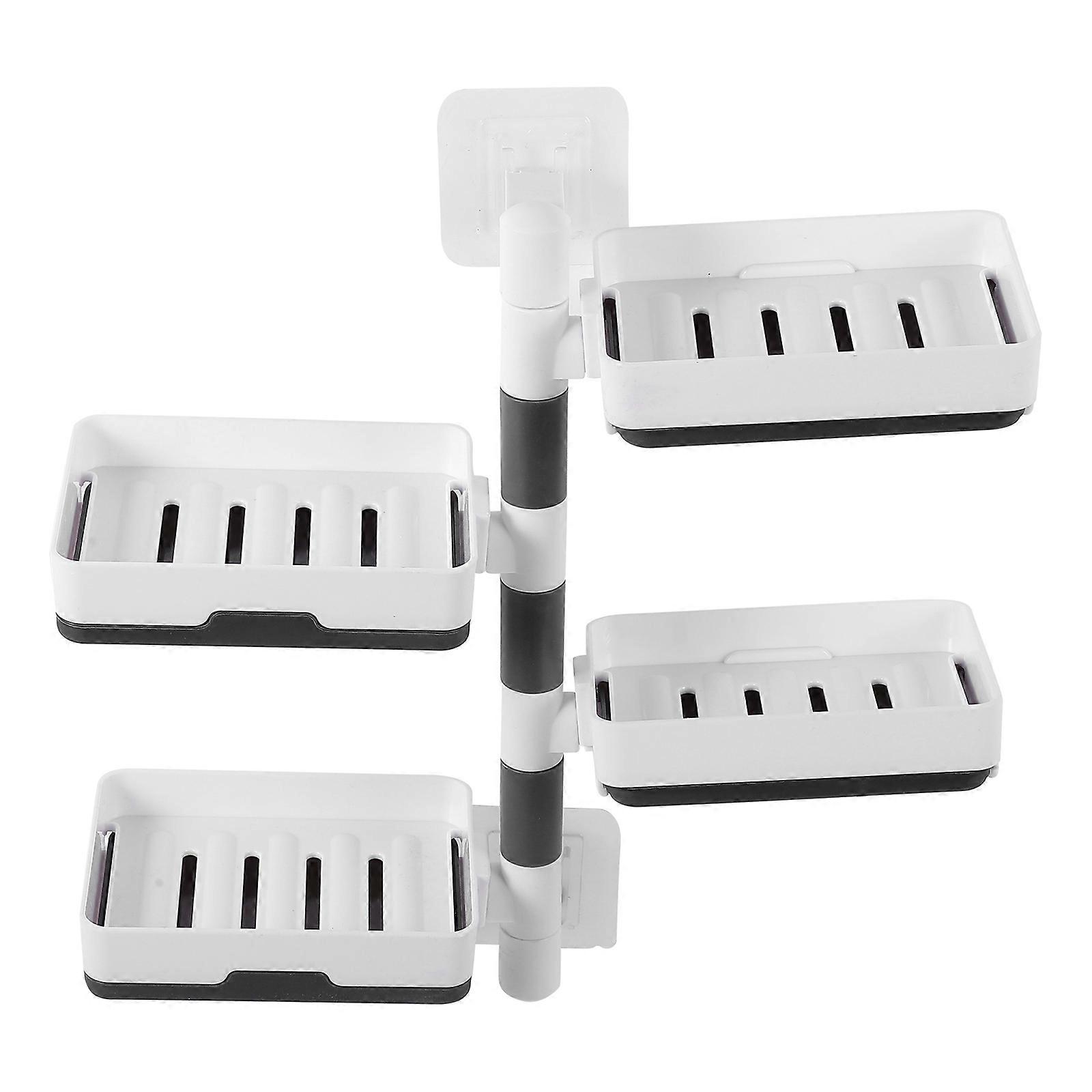 Bathroom Wall Shelf Sturdy Soap Box Wall Attachment Rack Home Use 30X22.5cm White Rotating Layers Space Saving 1Pcs