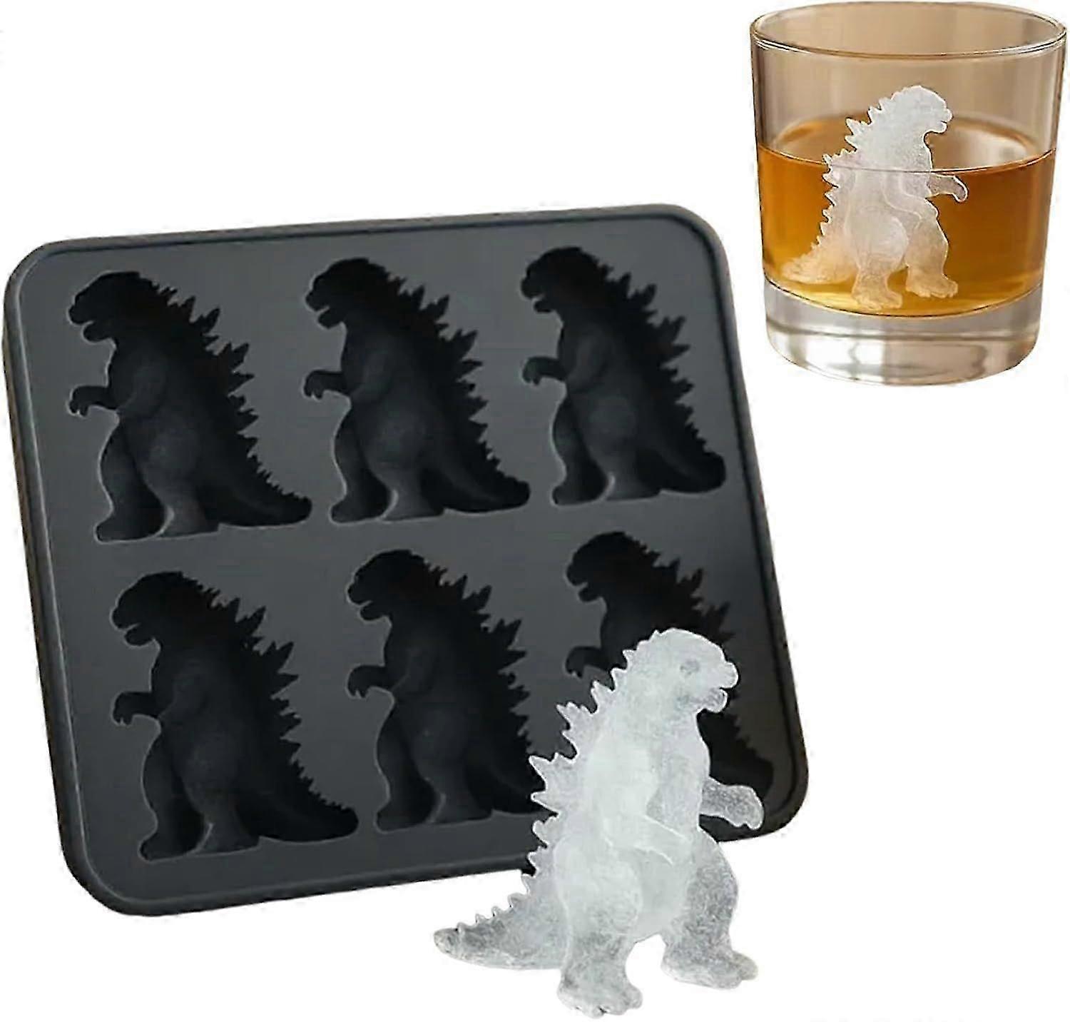 Dinosaur Ice Cube Mold, 6 Cavity Dino Shaped Ice Cube Tray With Lid, Party Cocktail, Easy Fill Release, Freezer Safe Ice Cube Maker For Summer Dri