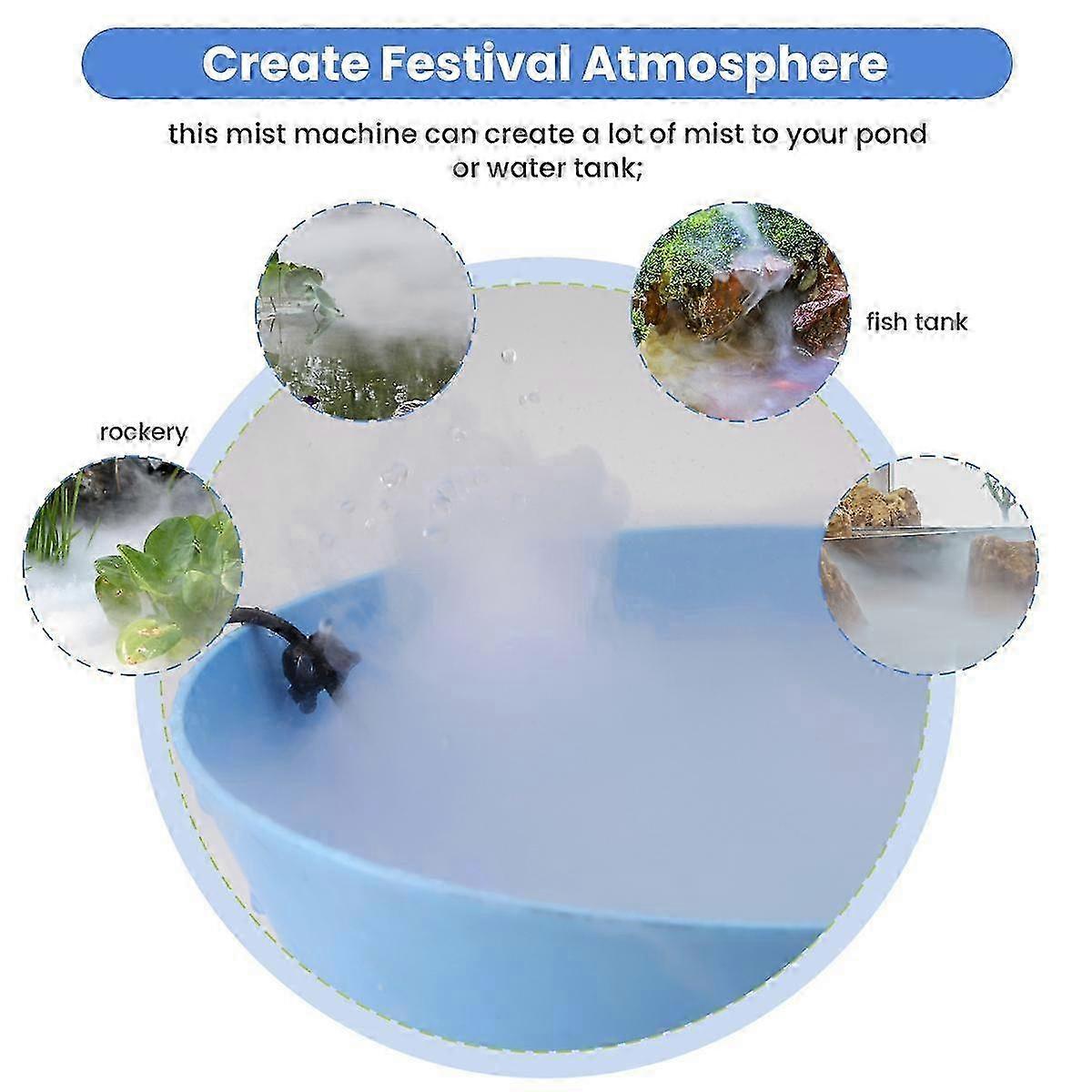 Halloween Mist Maker Fog Machine Fountain Mister for Water Garden Pond with 12 LED Light Flashes (EU)