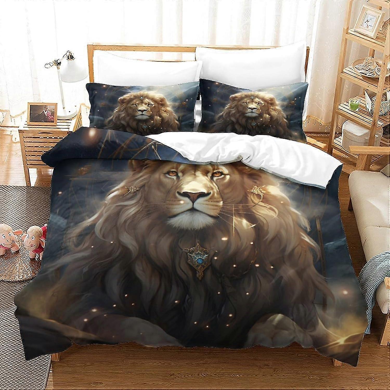 3 Piece Lion Bedding Set, 3D Duvet Cover with Pillowcases, Soft Hypoallergenic Microfiber Quilt, King Size