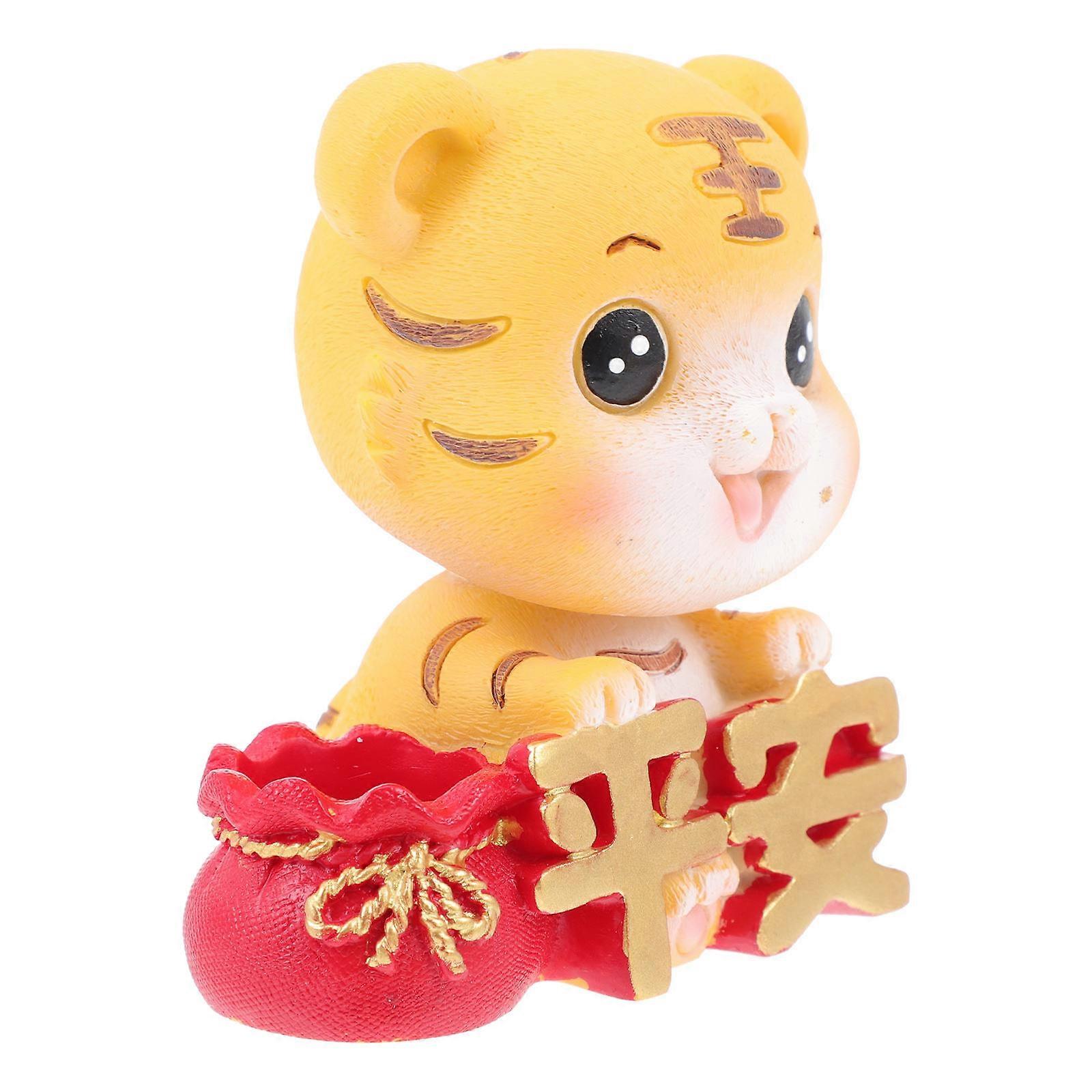 Adorable Yellow Resin Tiger Ornament for Home Decor and Delicate Details