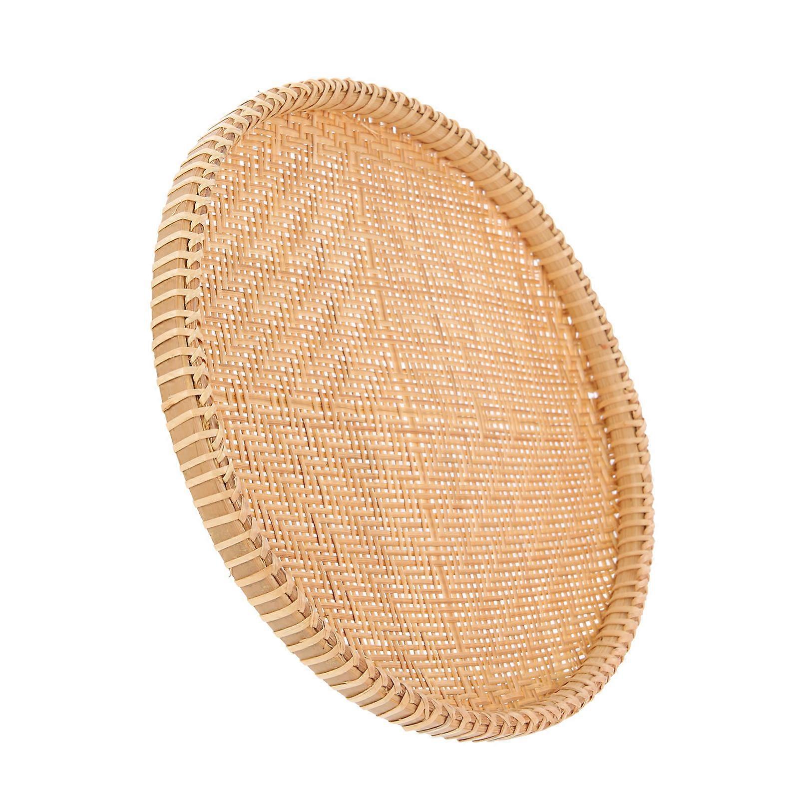 Bamboo Weaving Basket Fruits Vegetable Storage Container Cafe Round Shape Brown Color 23.2X23.2X1.7CM 1Pack