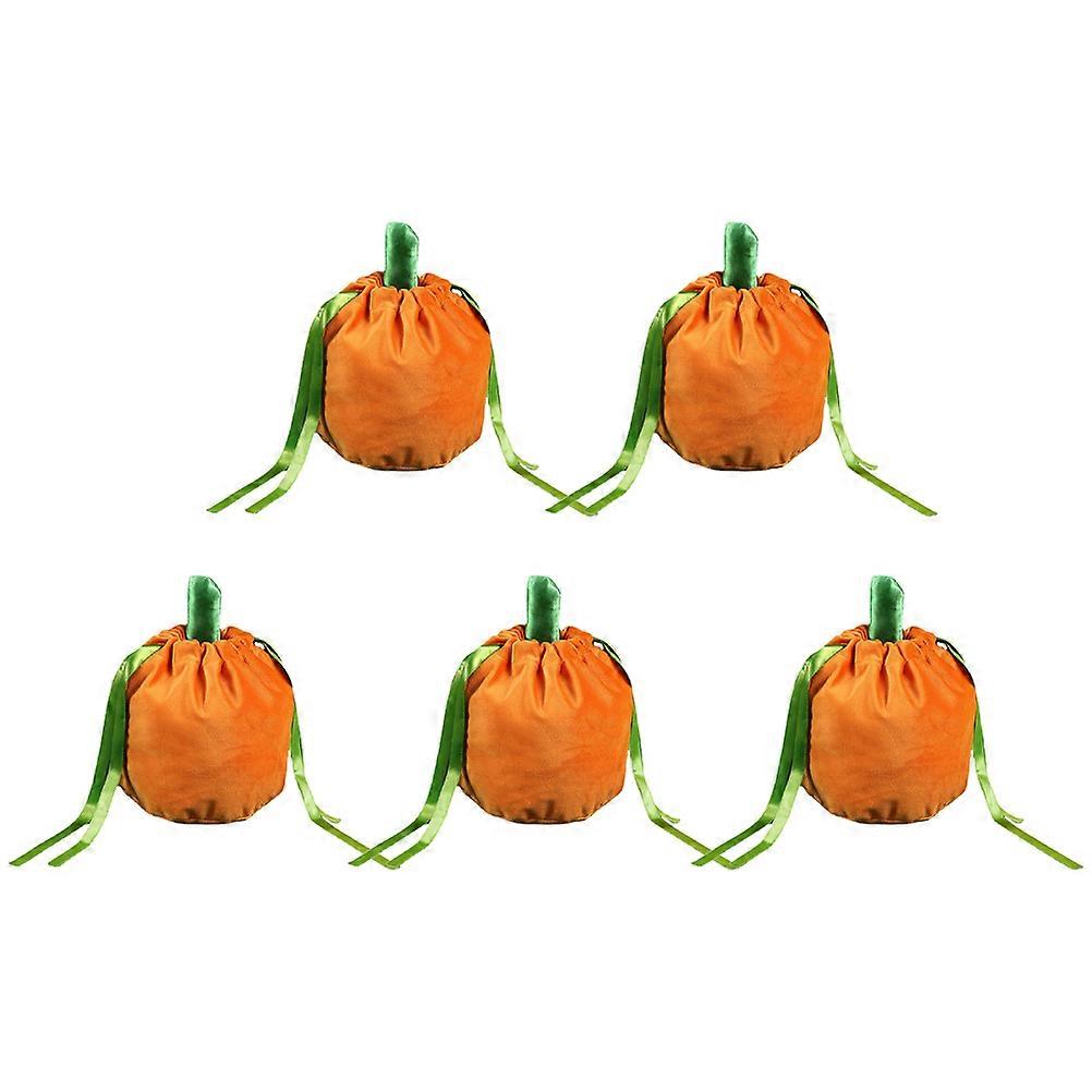 Candy Treat Bag Party Favor Pumpkin Pouches Halloween present Bags Velvet 15x13cm Drawstring Style 5Pack