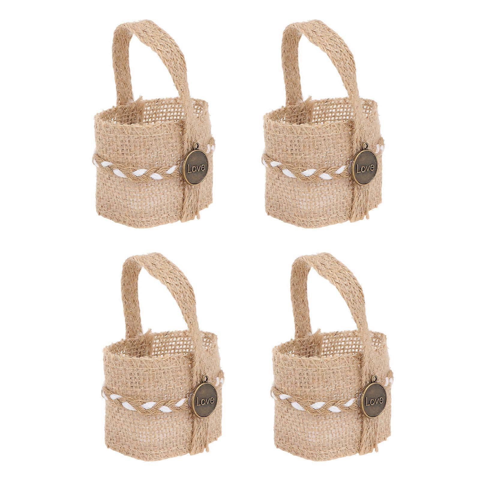 Romantic Wedding Basket Linen Flower Basket Use For Couples Graduation 10 x 6 x 6cm 4Pcs