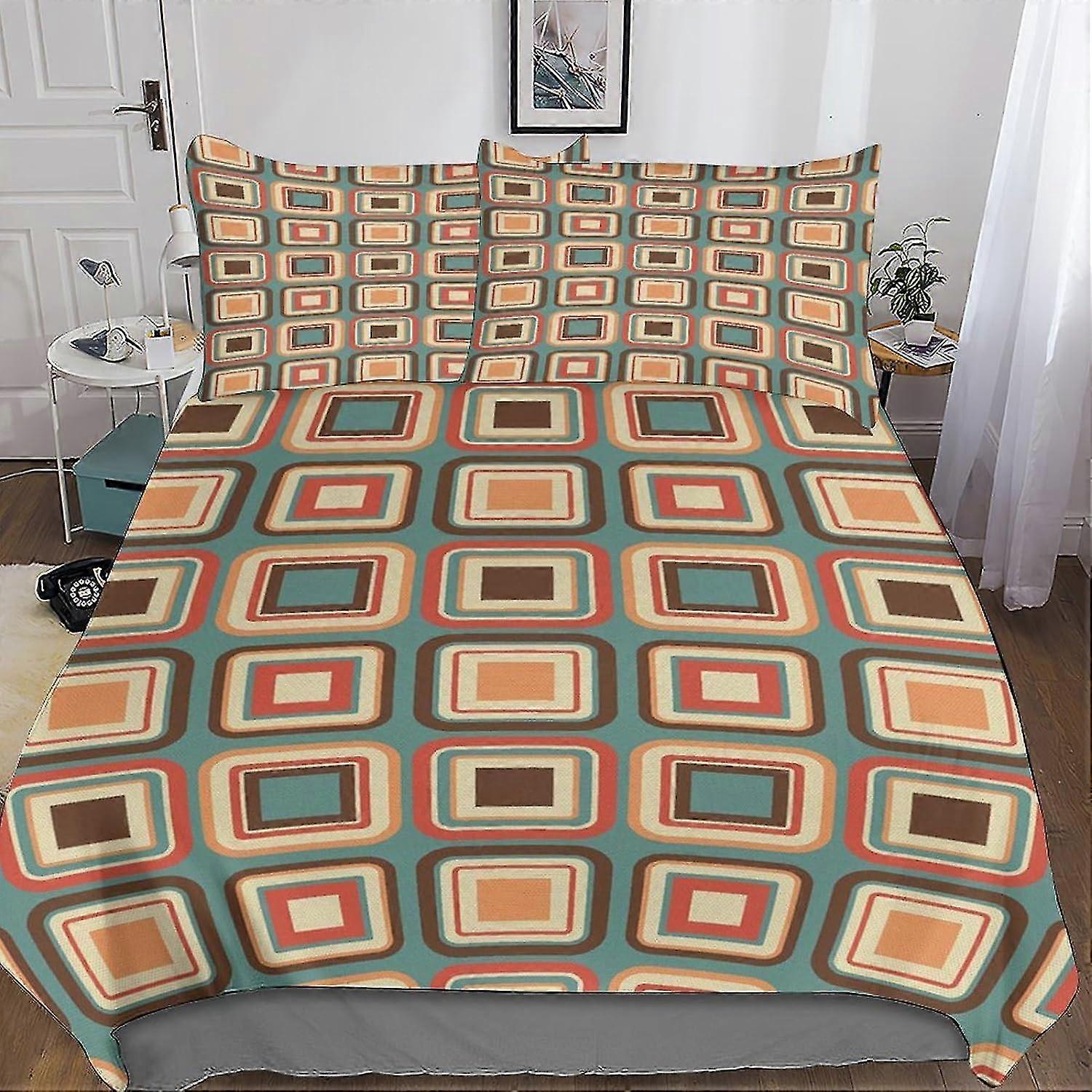 Conjunto de capa de edredom e fronha de microfibra impressa de 3 peças com padrões geométricos, conjunto moderno simples, presente para adolescentes.