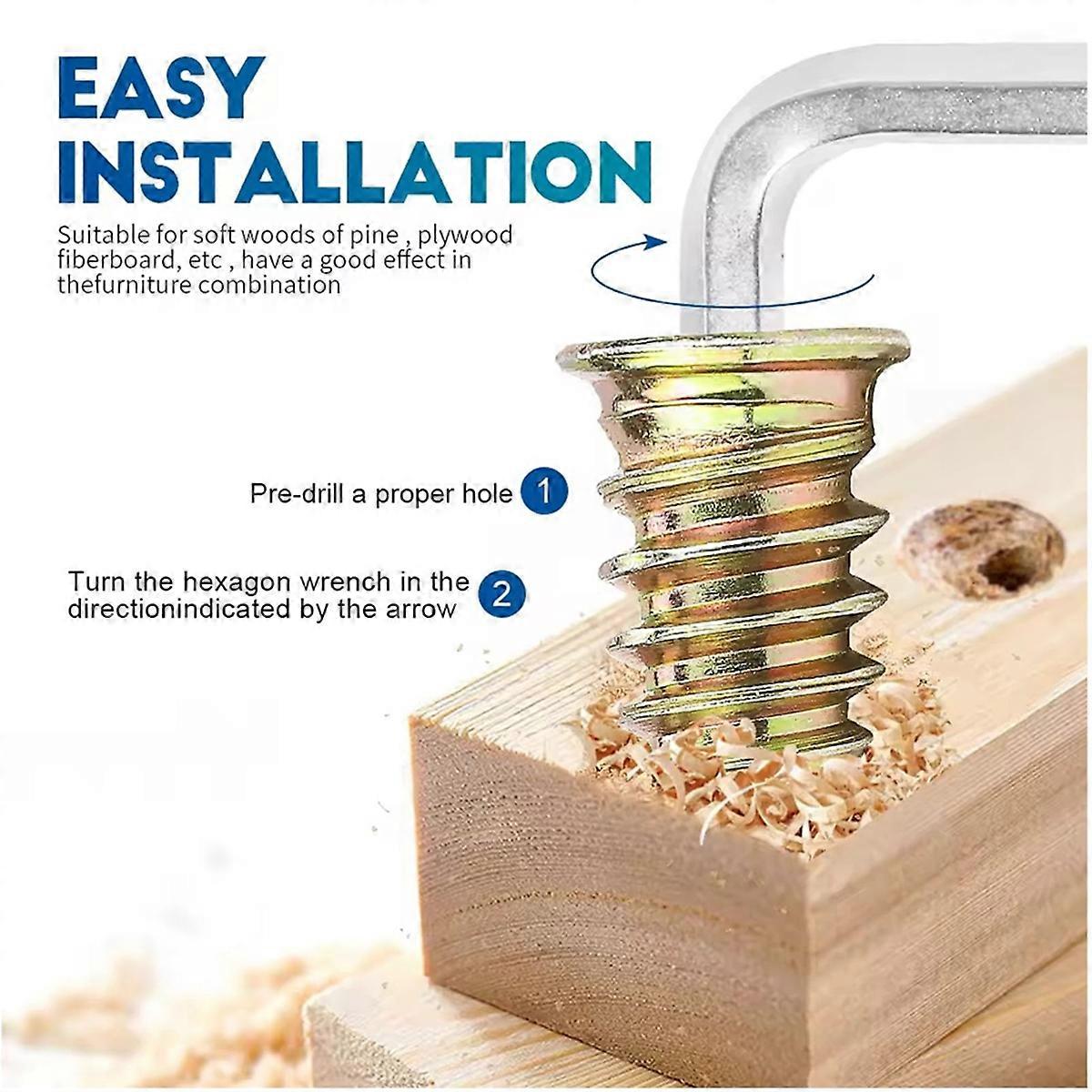 M6 X 15mm Threaded Inserts Nuts and M6 X 20mm Flat Head Socket Screws 100-Piece Set for Furniture As