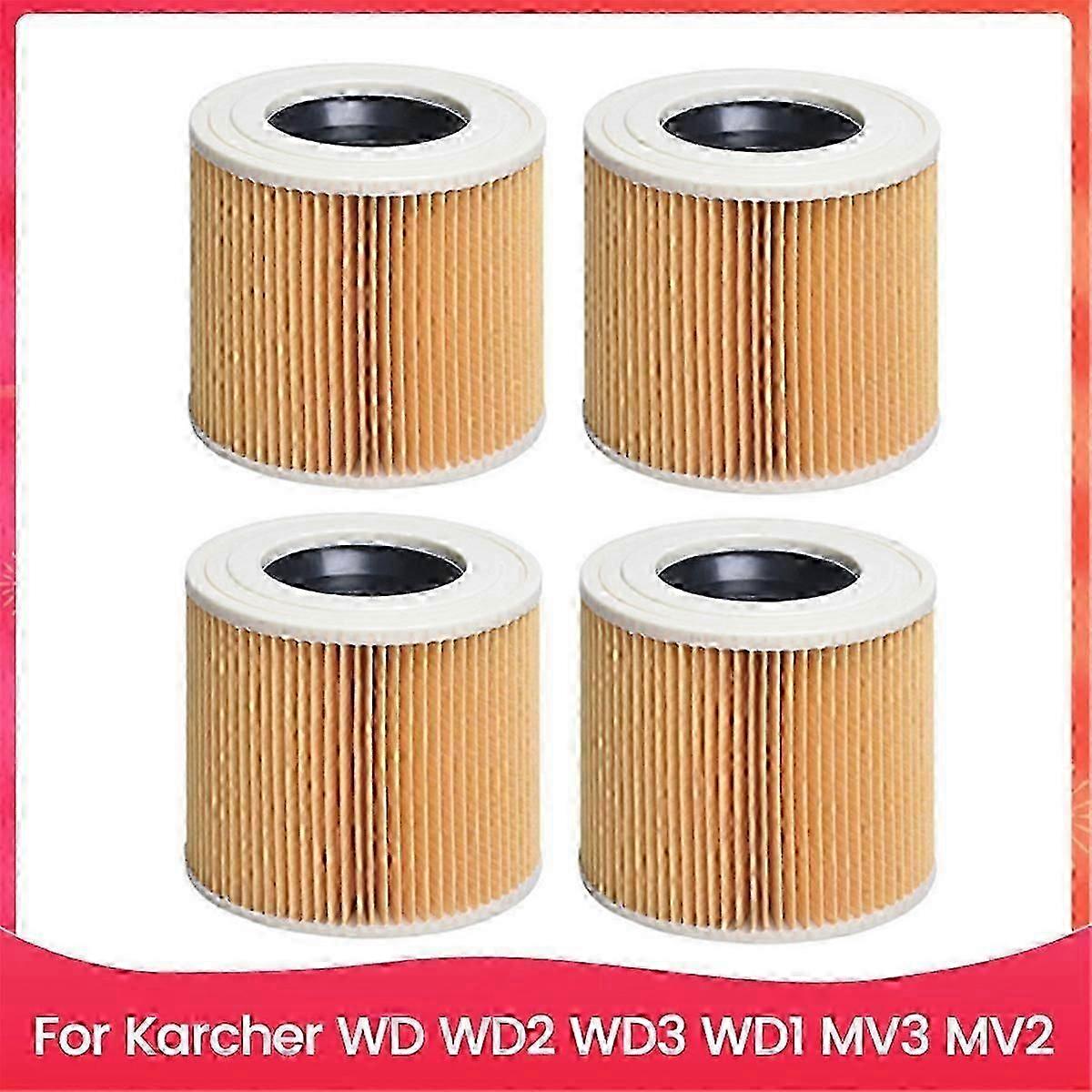 4PCS Wet and Dry Vacuum Cleaner Filter Replacement compatible with Karcher WD WD2 WD3 WD1 MV3 MV2 Household Clea