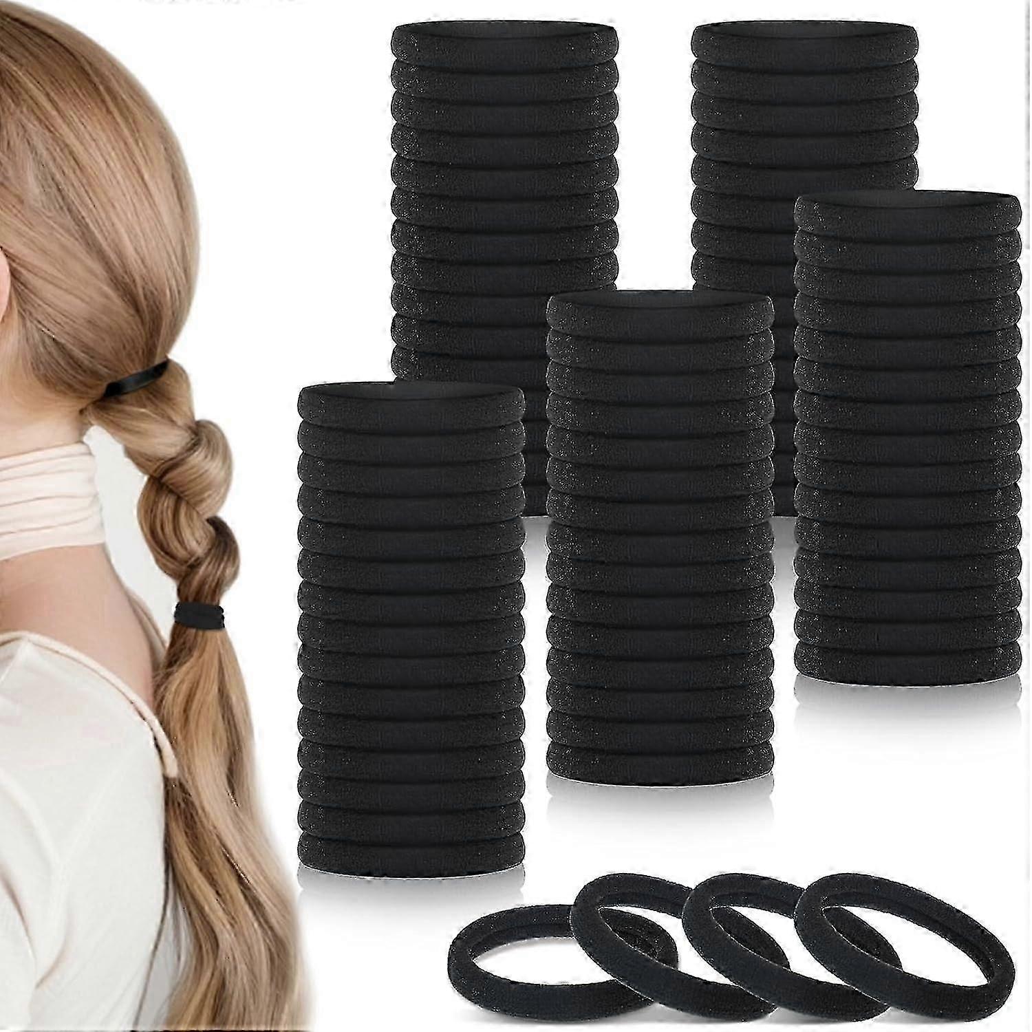 100 sztuk Czarne opaski do włosów, Bezszwowe opaski do włosów Kucyk Uchwyt Stretch Hair Ties