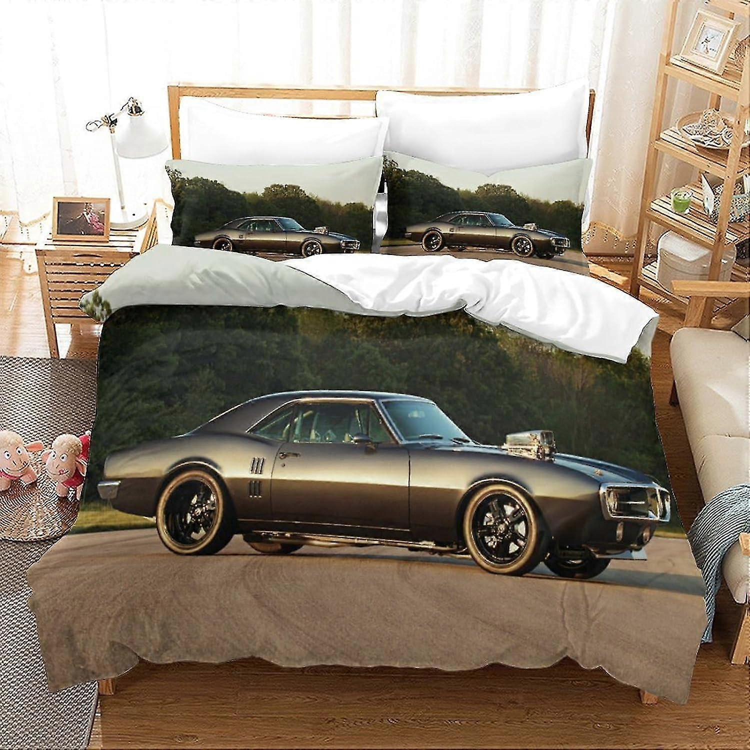 3D Muscle Car Bedding Set, Soft 100% Microfiber Bed Set 3PCS, Available in Single, Double, King Size with Pillow Cases