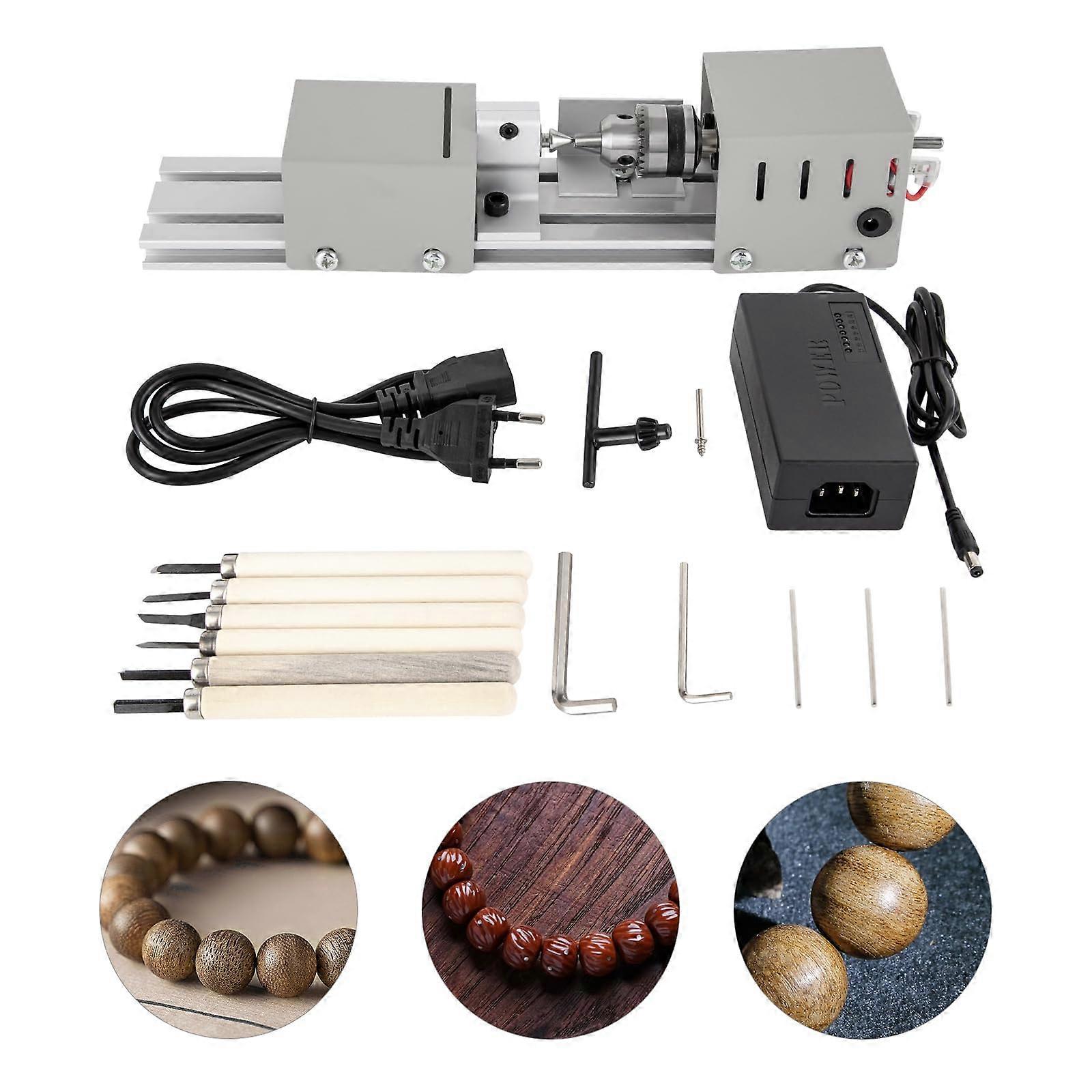 Mini Lathe for Metal and Woodworking, 220V 100W Table Lathe with Beads Polisher, DIY Wood Tool for Crafts