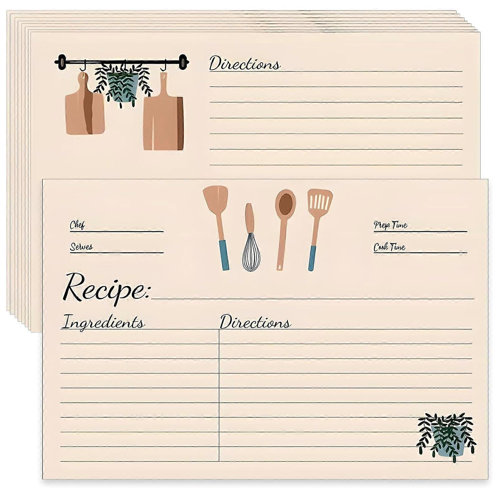 50 Sheets Recipe Card Set, 15 x 10 cm Recipe Folder for Writing on Both Sides