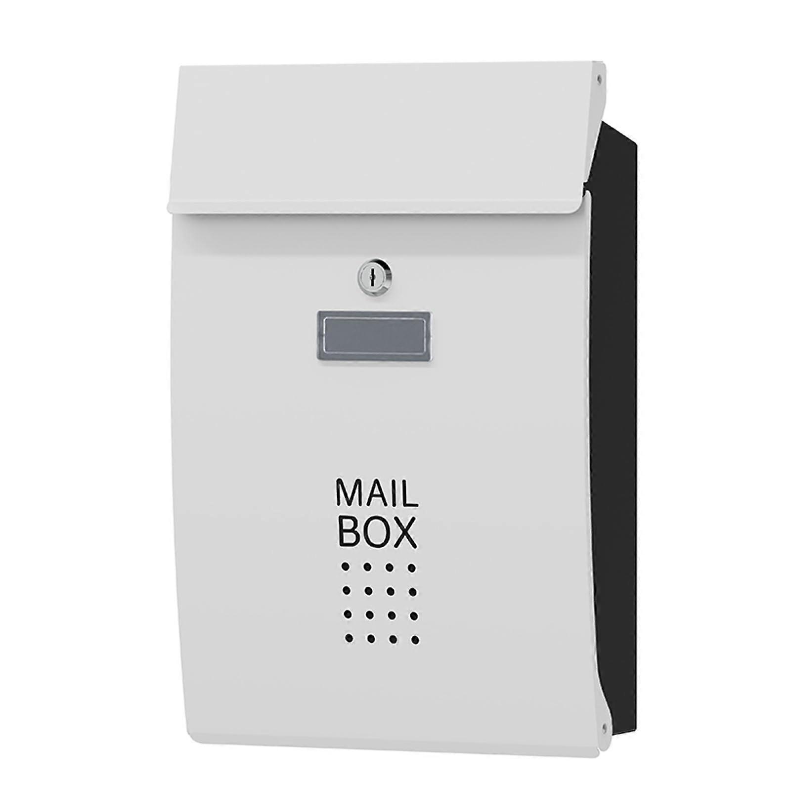Postbox Wall-Mounted Stainless Steel Letter Box, Large Secure Key Box, Classic European Design, White