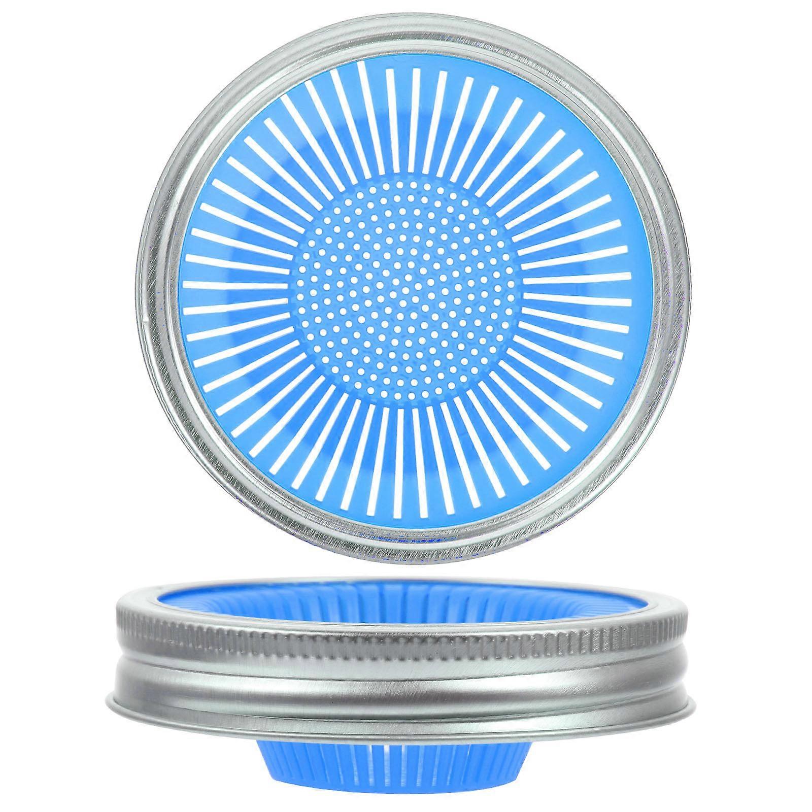 Blue Sprouting Lids with Mesh Screen for Wide Mouth Mason Jars 2 Pieces Portable and Reusable
