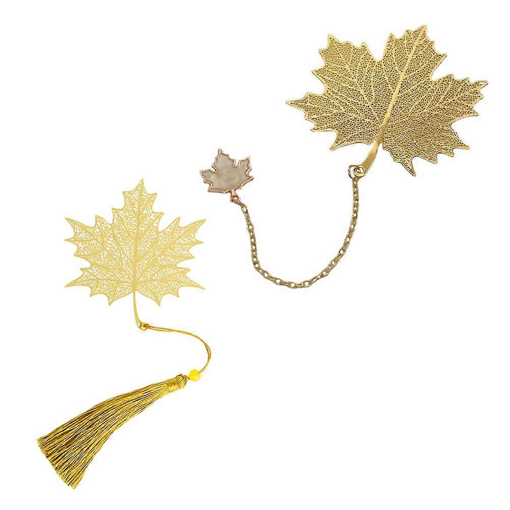 2Pcs Brass Bookmarks with Hollow Out Design Maple Leaf Page Marker