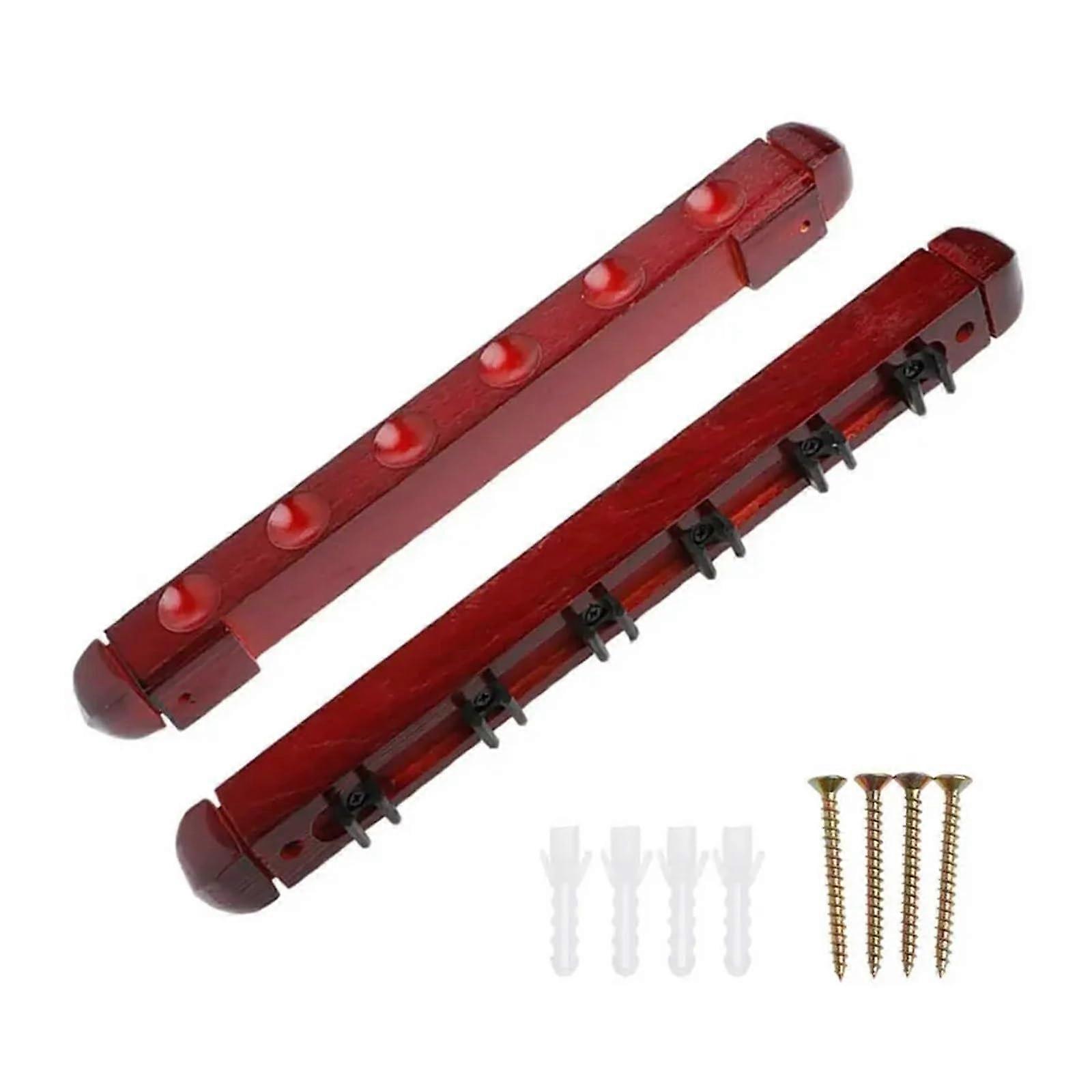 Pool Queue Organizer Rack - Wall-Mounted Solid Wood Billiard Stick Holder, Red Finish for Easy Storage and Display