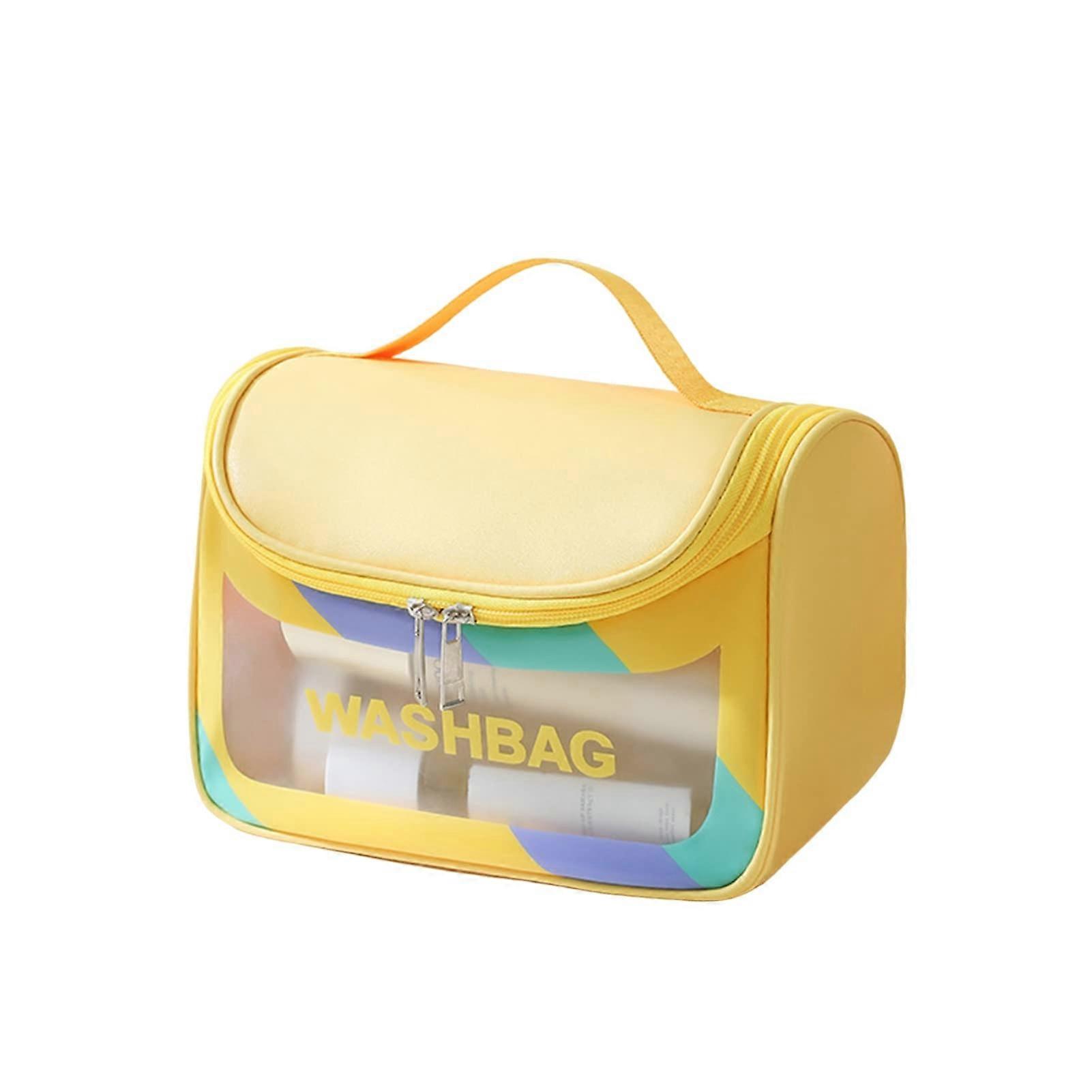 Toiletry Bag Reusable Clear Window Travel Makeup Bag Strong Load Capacity Portable Green and Yellow