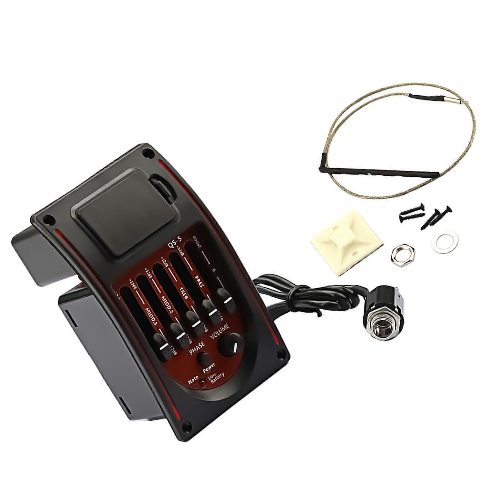5-bands akustisk gitarrförförstärkare EQ-equalizer gitarrförförstärkare ersättning piezo pickup stämapparat förstärkare gitarrtillbehör flerfärgad