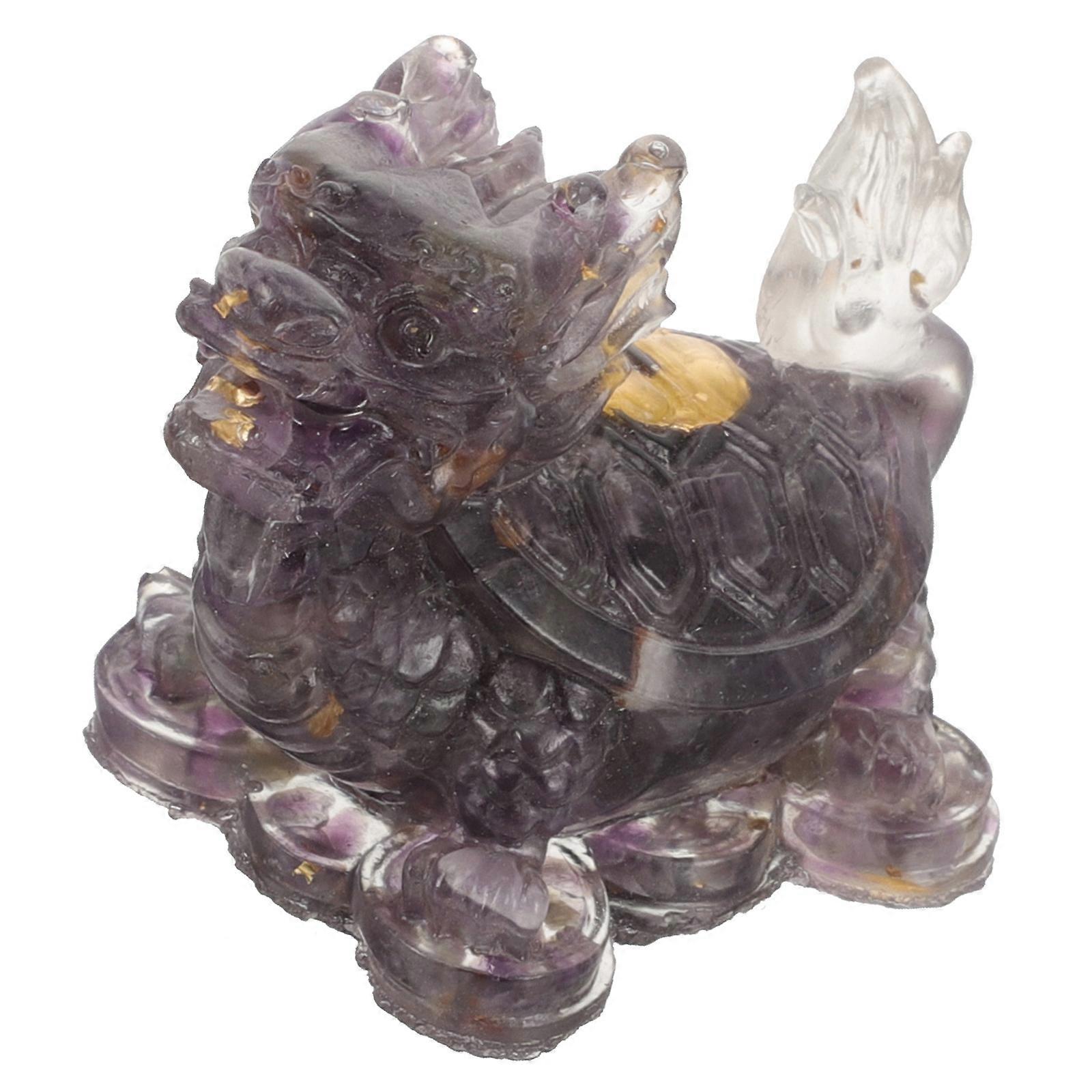 Retro Dragon Turtle Decor Statue for Car and Desktop Adornment Made of Resin and Crystal Dark Brown