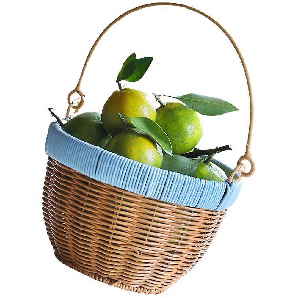 Imitation Rattan Storage Basket with Metal Handle for Decoration Lightweight Multi-Functional Brown
