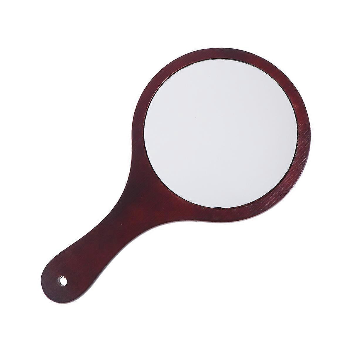 Makeup Mirror Portable Handheld Mirror Wooden Frame for Women Girls Coffee Oval Shape Grooming 1Pc
