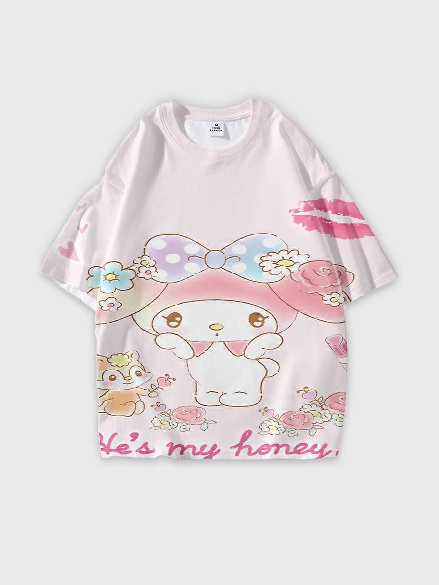 T-shirt girocollo Cartoon Pattern manica corta sciolta M276