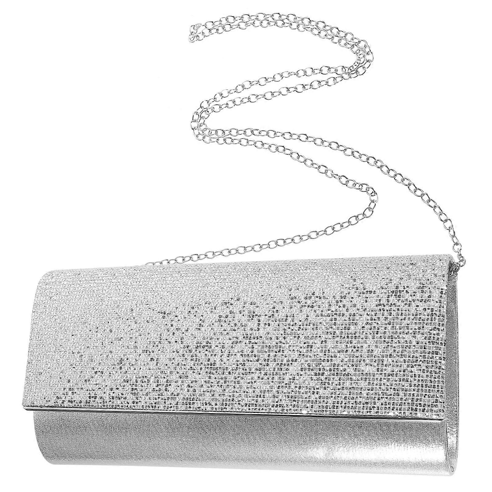 Silver Sequin PU Evening Clutch for Weddings, Parties & Banquets – Elegant Handbag for Ladies with Business Card & Phone Capacity