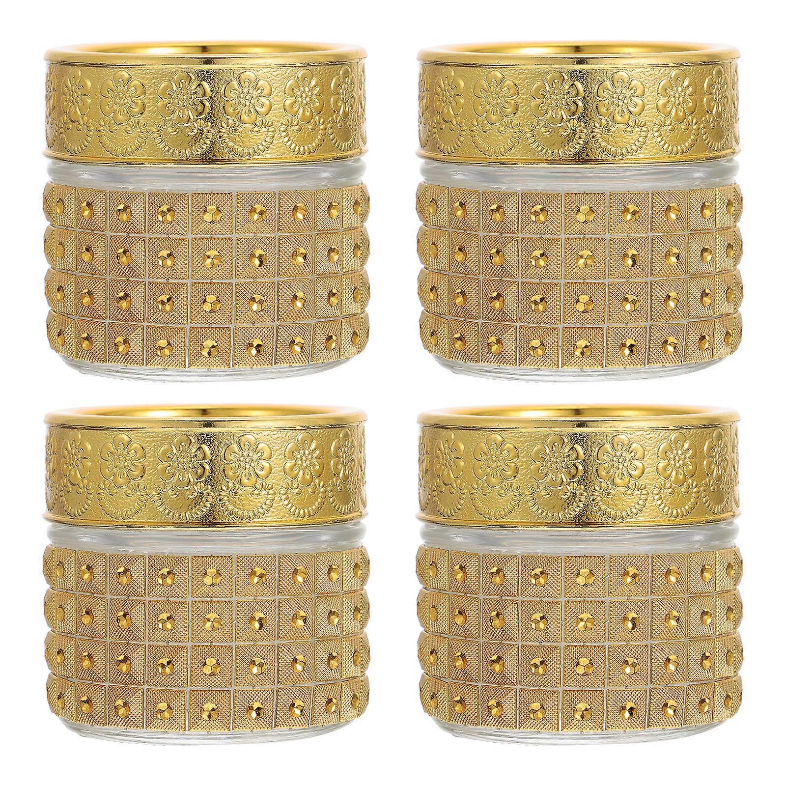 4pcs Elegant Small Glass Storage Jars Gold Finish Empty Bottles for Kitchen Home Gifting Safe Food Preservation