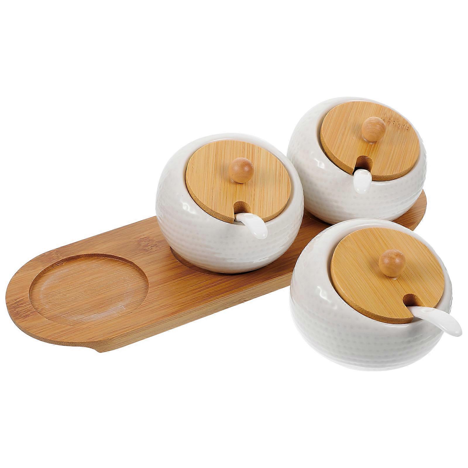 Ceramic Seasoning Container Cooking Spice Containers 27.5x11x9.5cm Sealed Dust-Proof Strong Material 1 Set