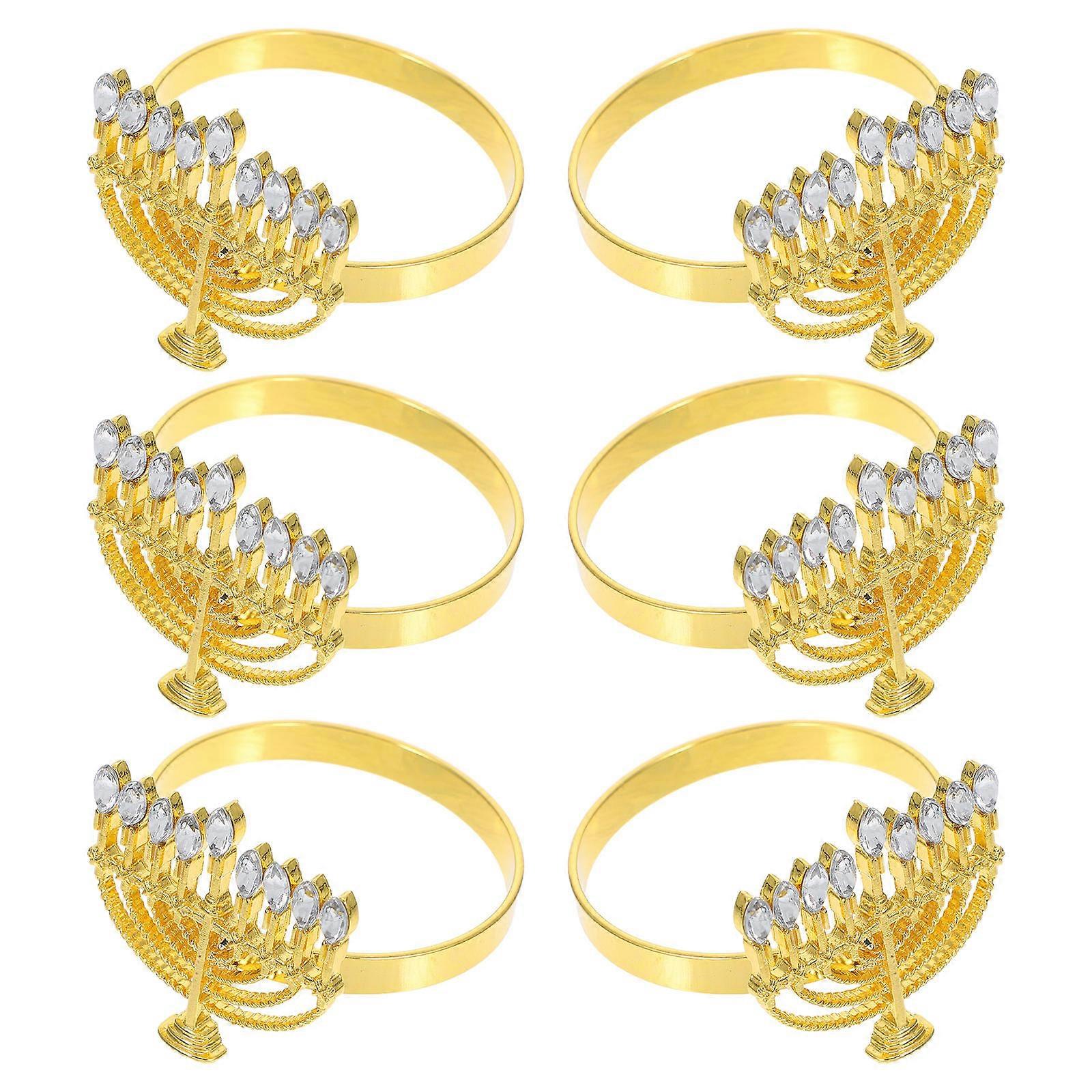 Hanukkah Shaped Napkin Rings Elegant Alloy Decor Golden Color Reusable 6 Pieces