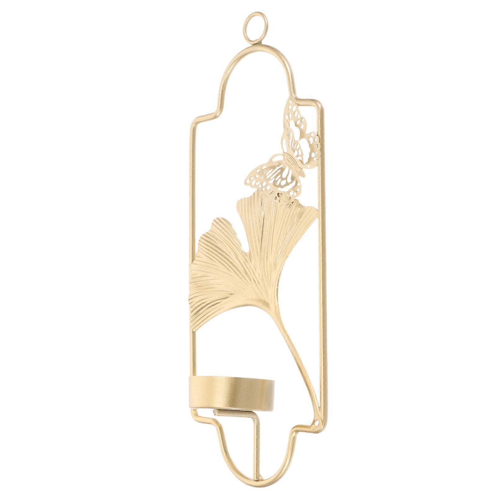 Wall Mounted Wrought Iron Candle Holder with Ginkgo Leaf Design for Weddings, Parties, and Cozy Atmospheres – Space Saving Wall Candlestick for